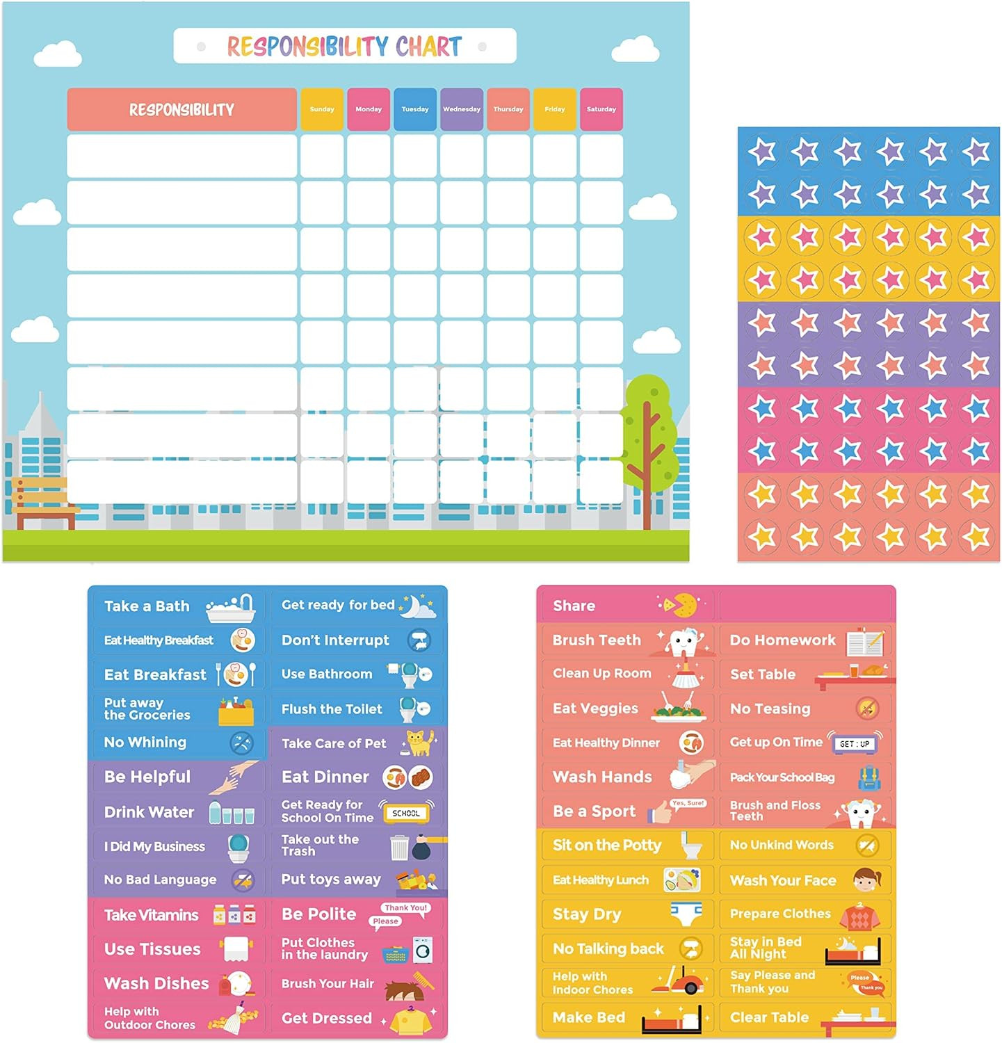 Chore Chart For Kids Magnetic Responsibility Chart 51 Chores 60 Stars Behavior