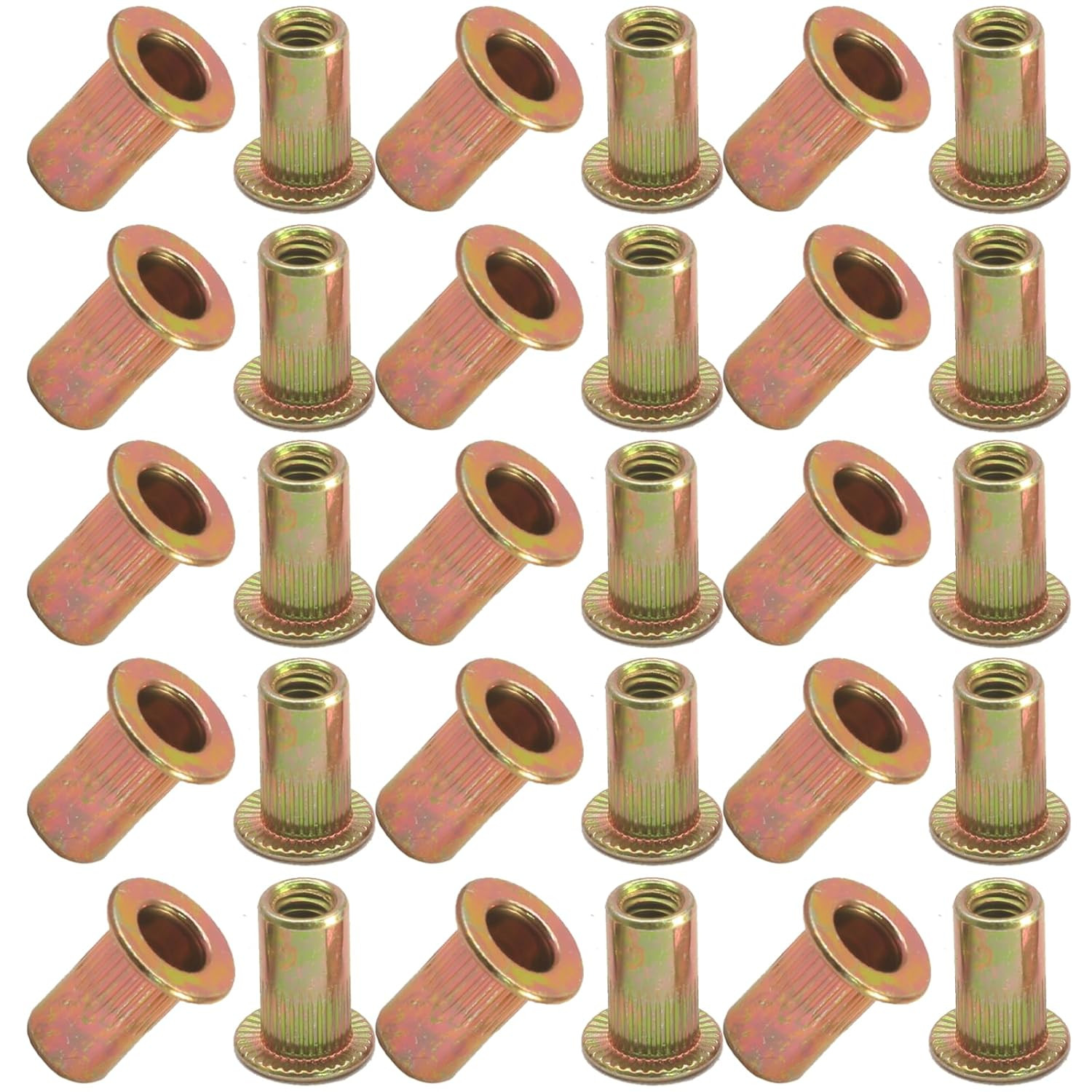 Hordion 100Pcs #10-32 Rivet Nuts, Carbon Steel Rivnut Flat Head Threaded Insert