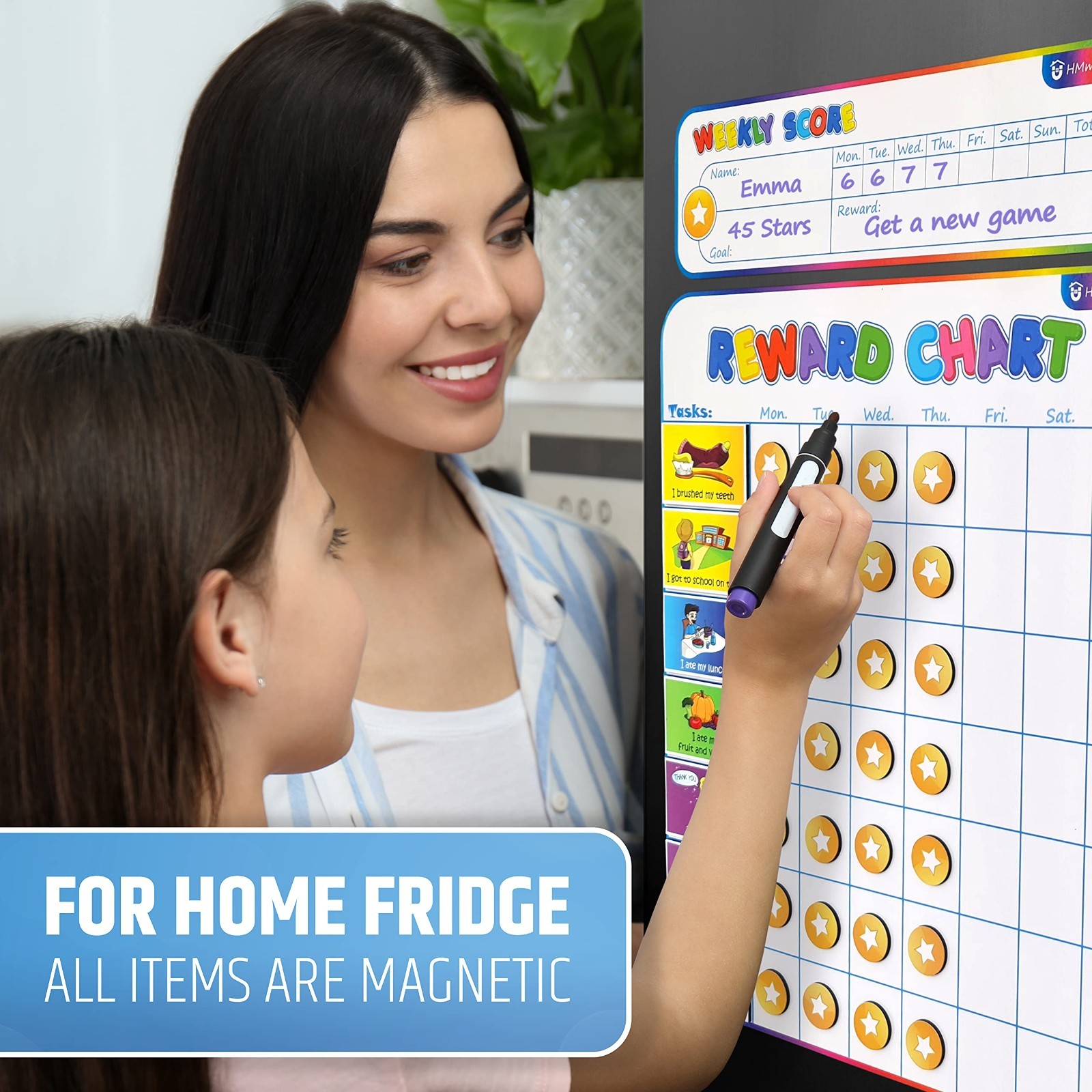 Magnetic Reward Chart for Kids – 127 Stickers & 30 Customizable Chores – Potty T