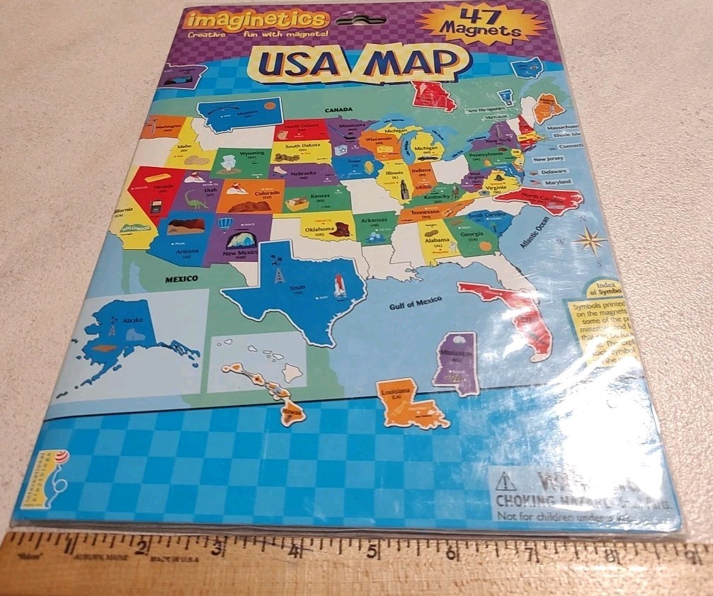 Vintage Imaginetics Usa Map 47 Magnets Oppenheim Best Toy Award Gold Seal Age3+