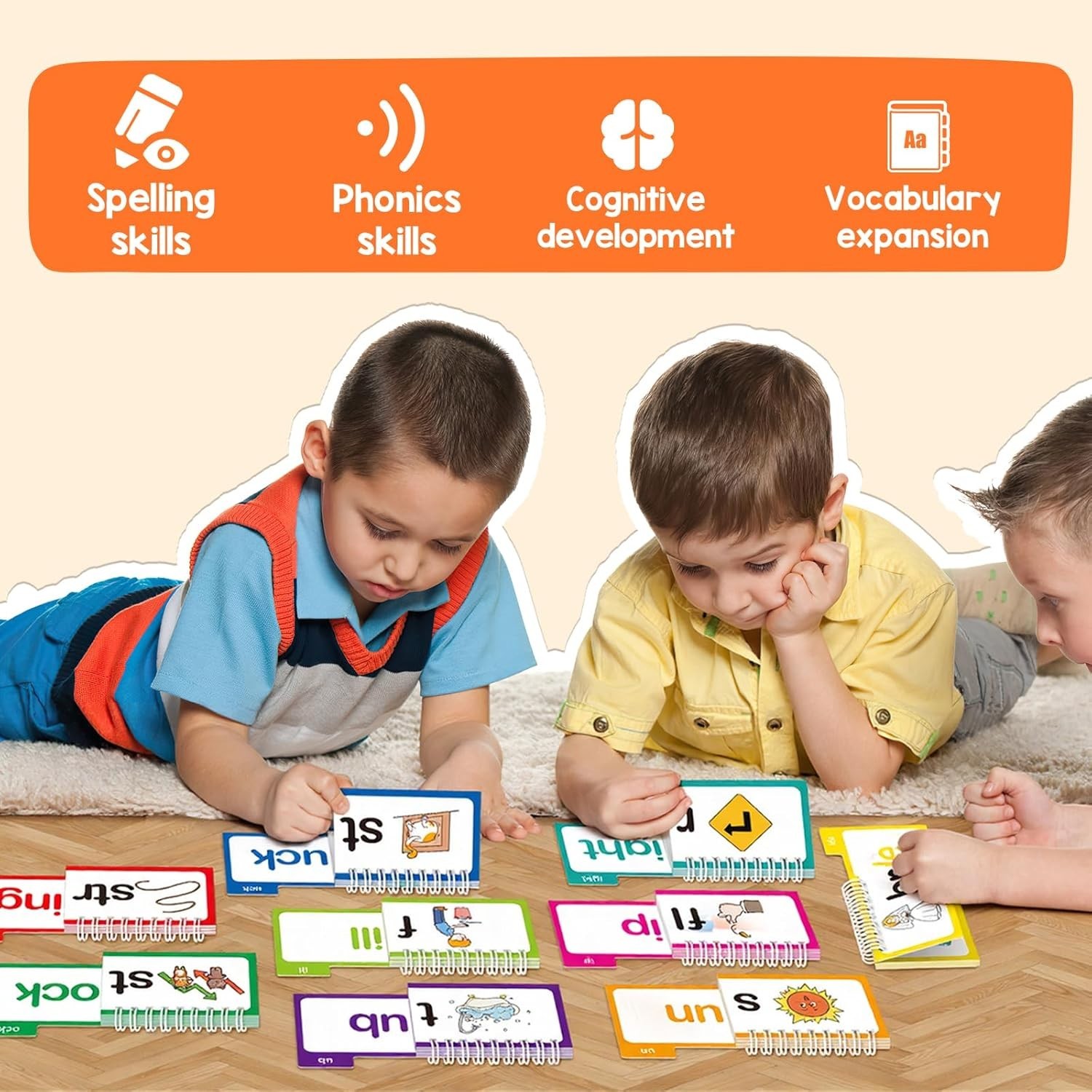 Phonics Flash Cards Word Family Build Book,Learn to Read 30 Read and Rhyme Fl…