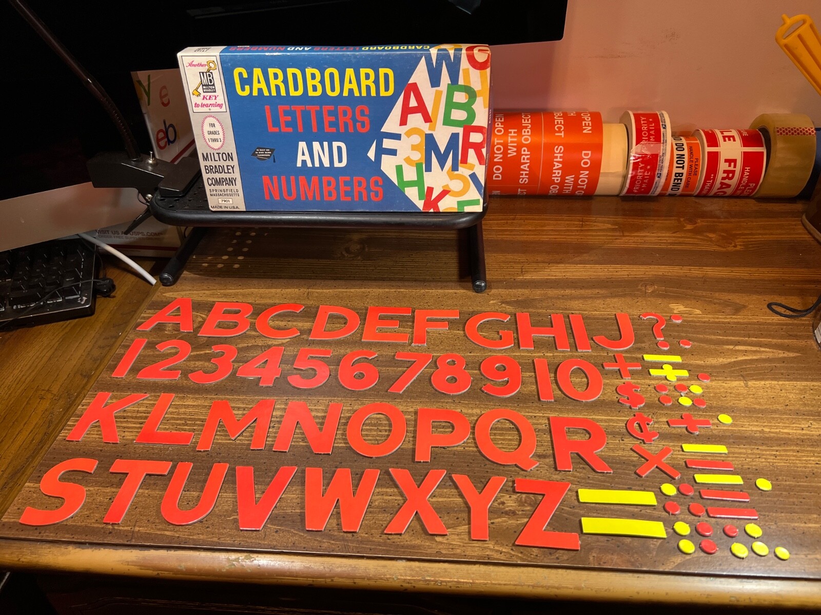 MINT ~ Vintage 1962 Milton Bradley CARDBOARD LETTERS AND NUMBERS #7901 w/Symbols