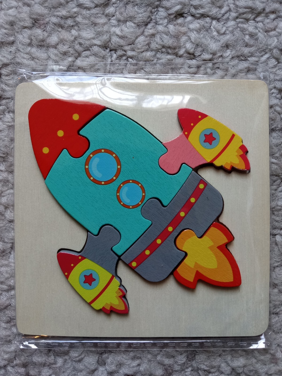 New! Wooden Rocket Jigsaw Puzzle 6 Piece 11 x 11cm Kids Educational