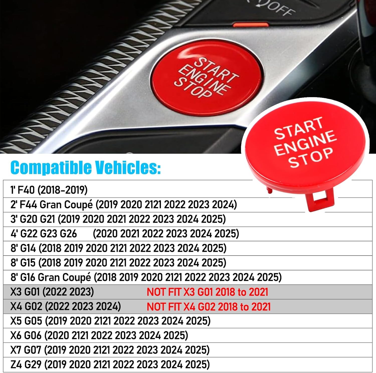 Jaronx BMW Red Start Stop Button Cover