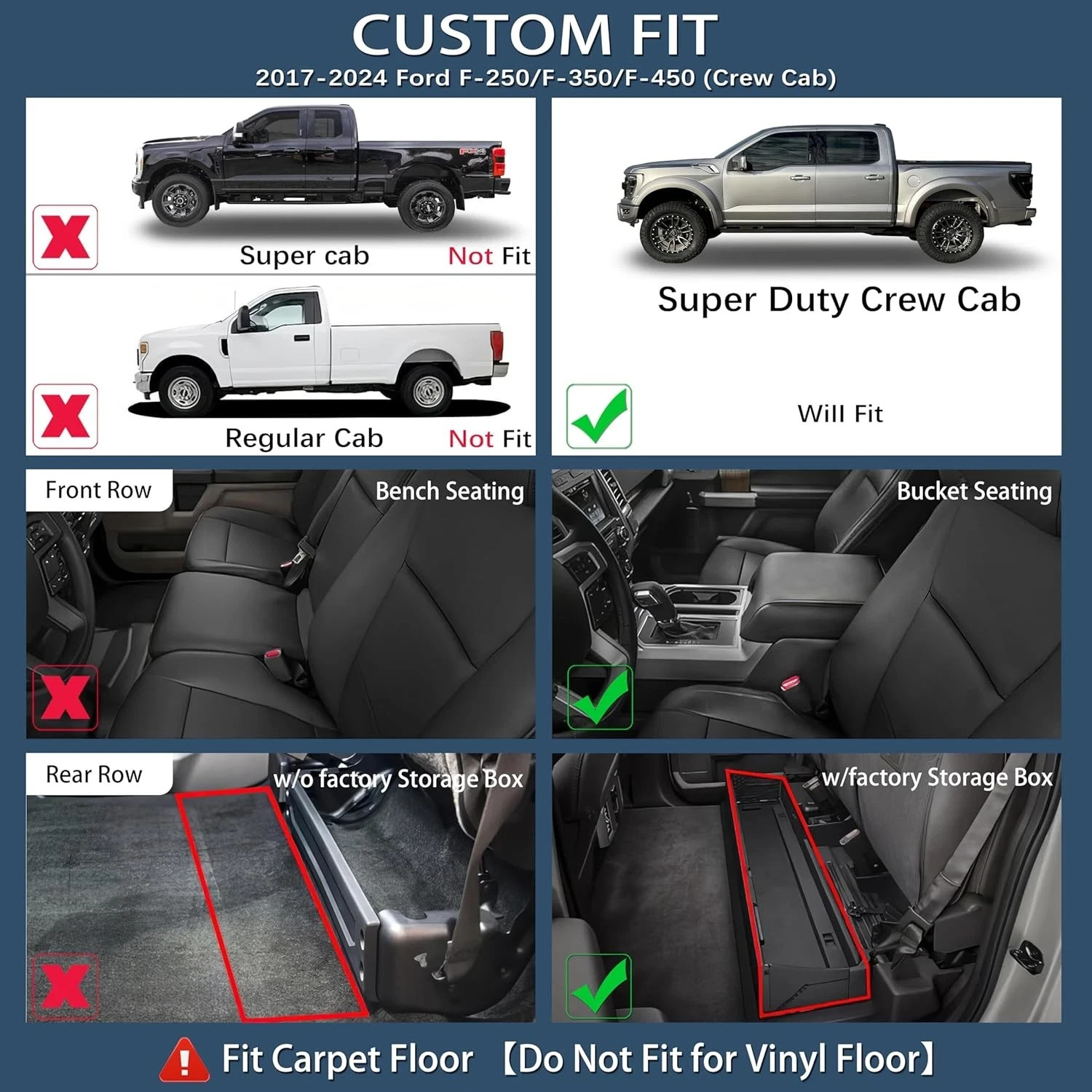 KARPAL Floor Mats Fit 2017-2025 Ford F250/F350/F450 SuperDuty CrewCab (2nd Row