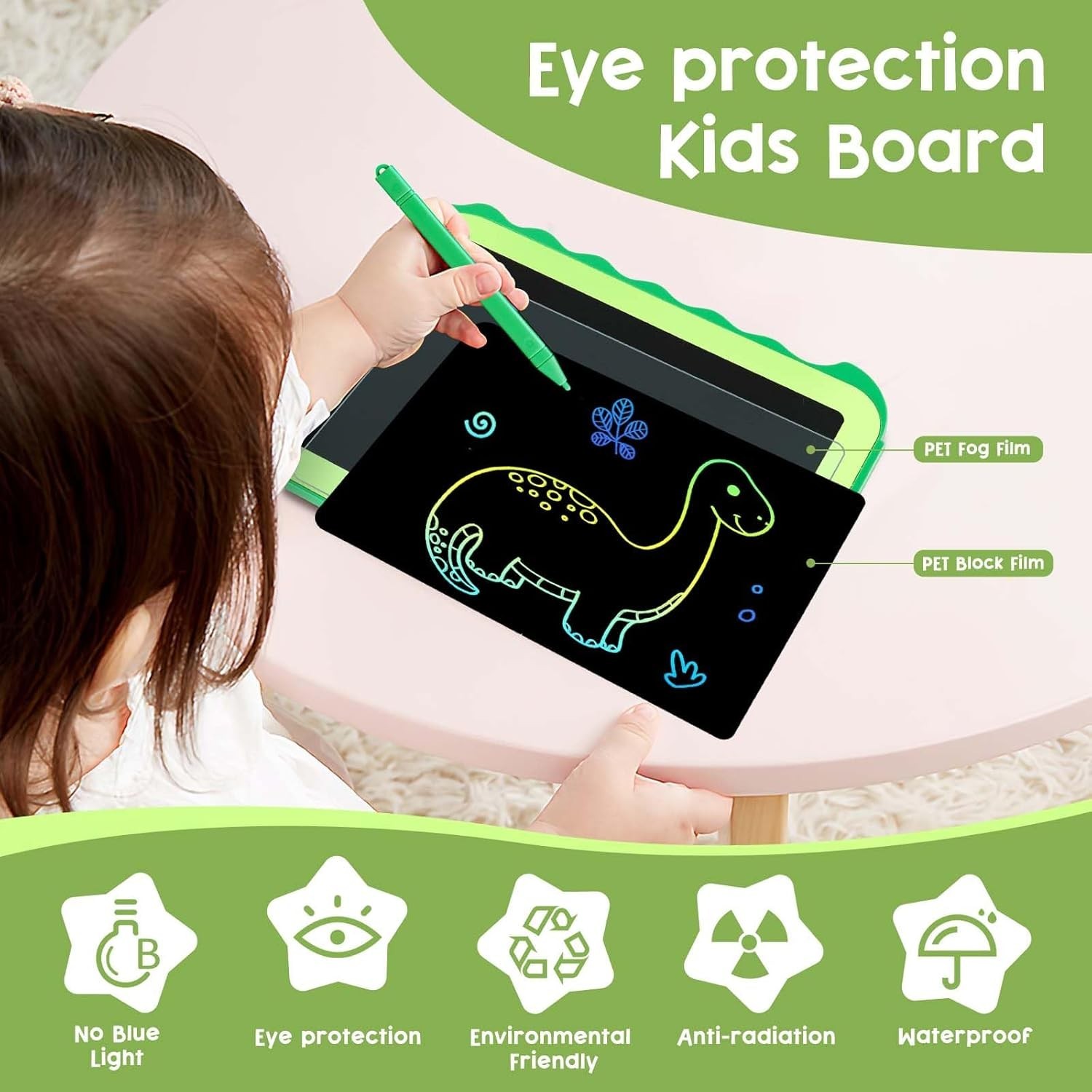 Teriph LCD 8.5″ Writing Tablet for Kids, Green Dinosaur Design, NEW