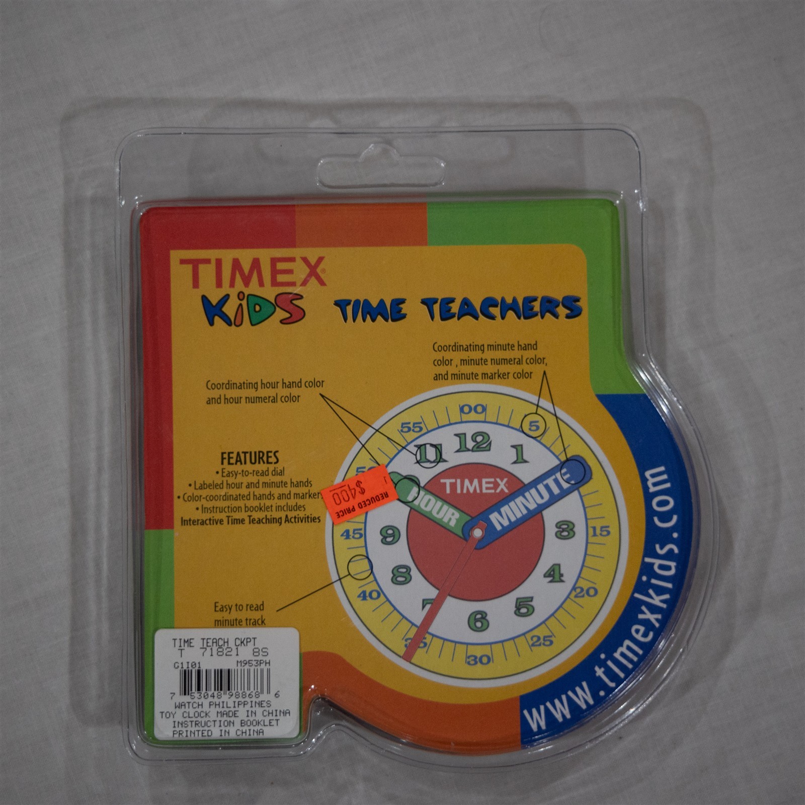 Timex Kids Analog Clock Teaching Tool w Watch Vintage Pink Snails Time Teachers