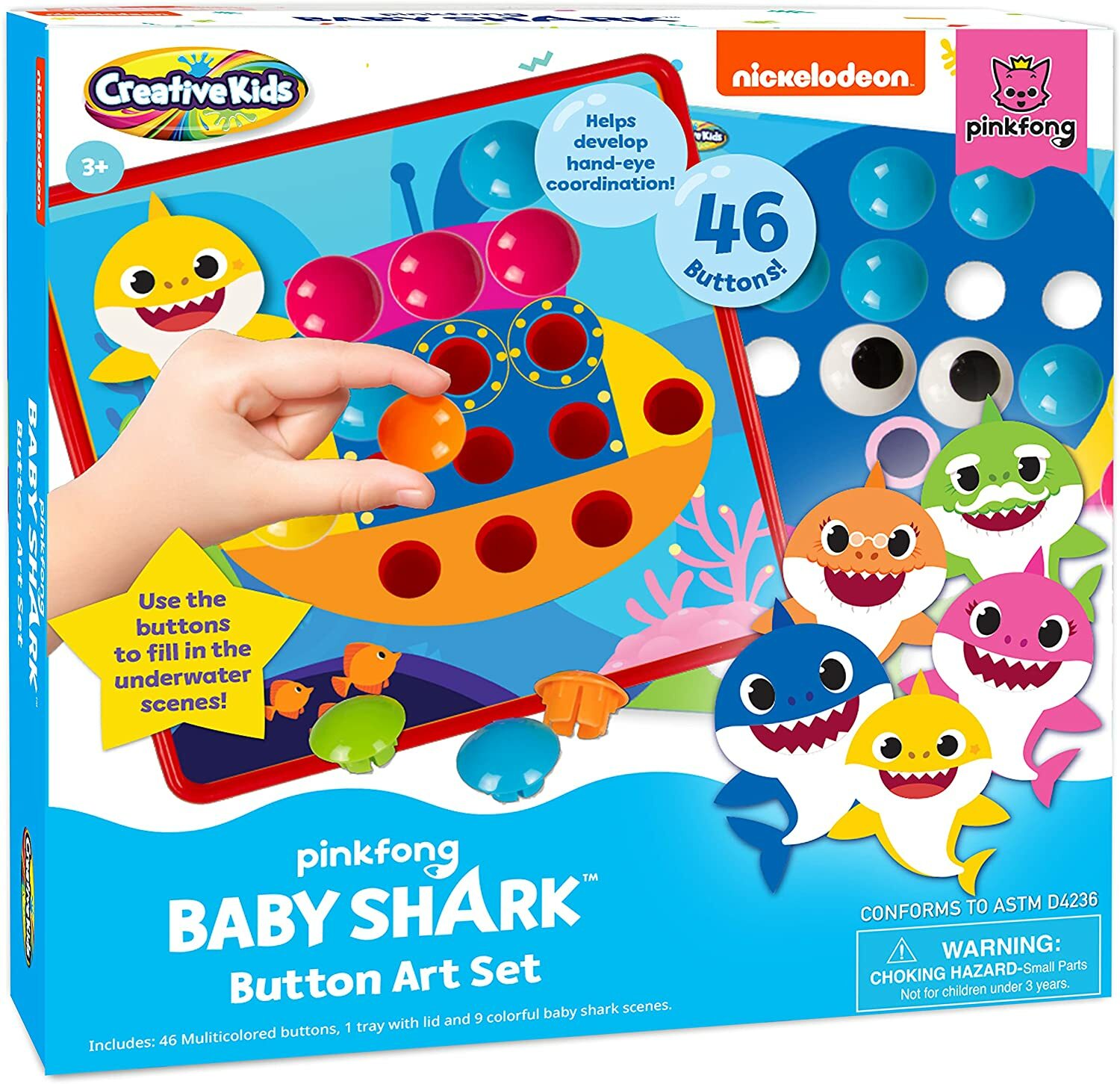 Baby Shark Button Art Color Match Pegboard Kids 46 Chunky 9 Designs Pinkfong Ni