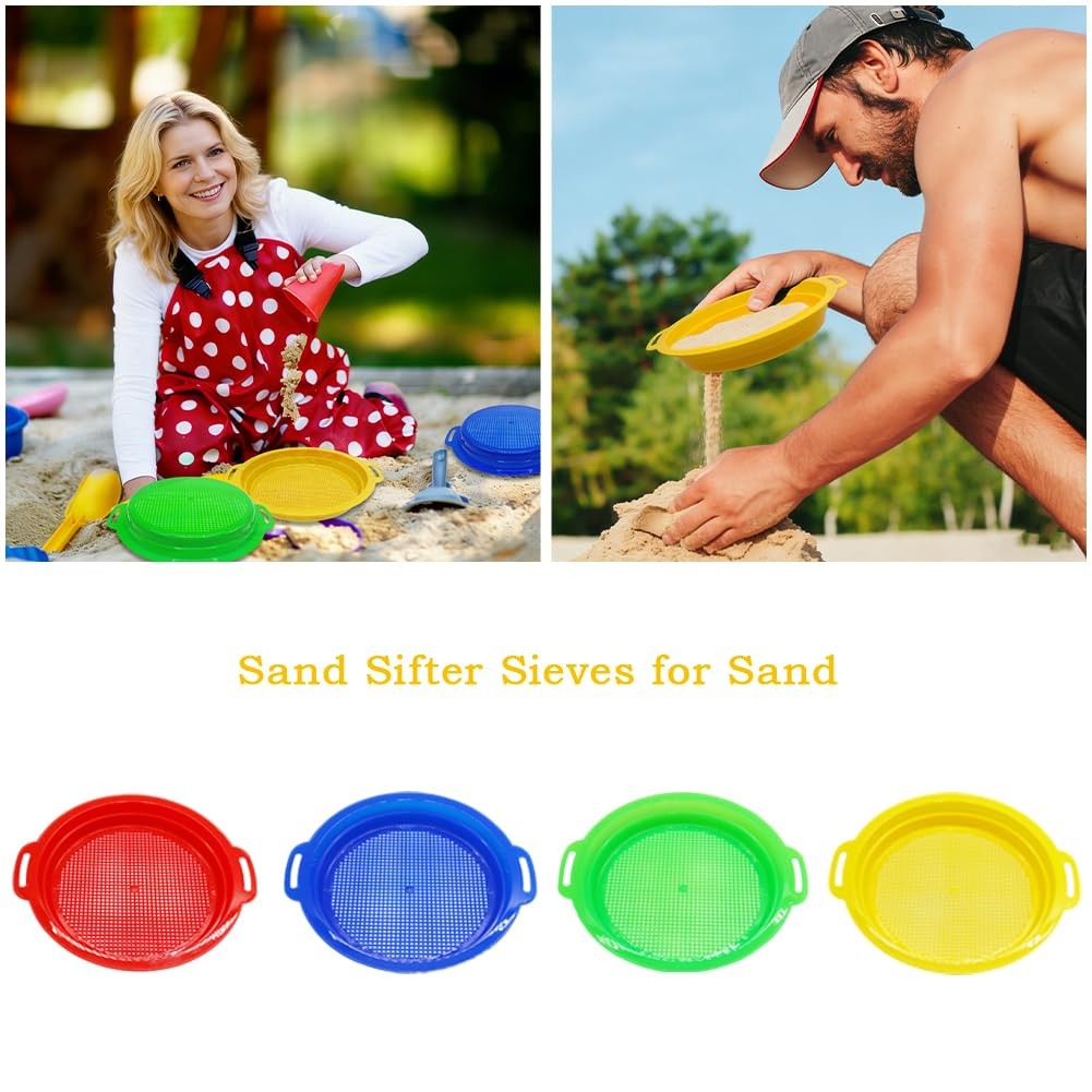 OJYUDD 4 Pack Sand Sifter Sieves for Adults, Plastic Small, Multi – Colored