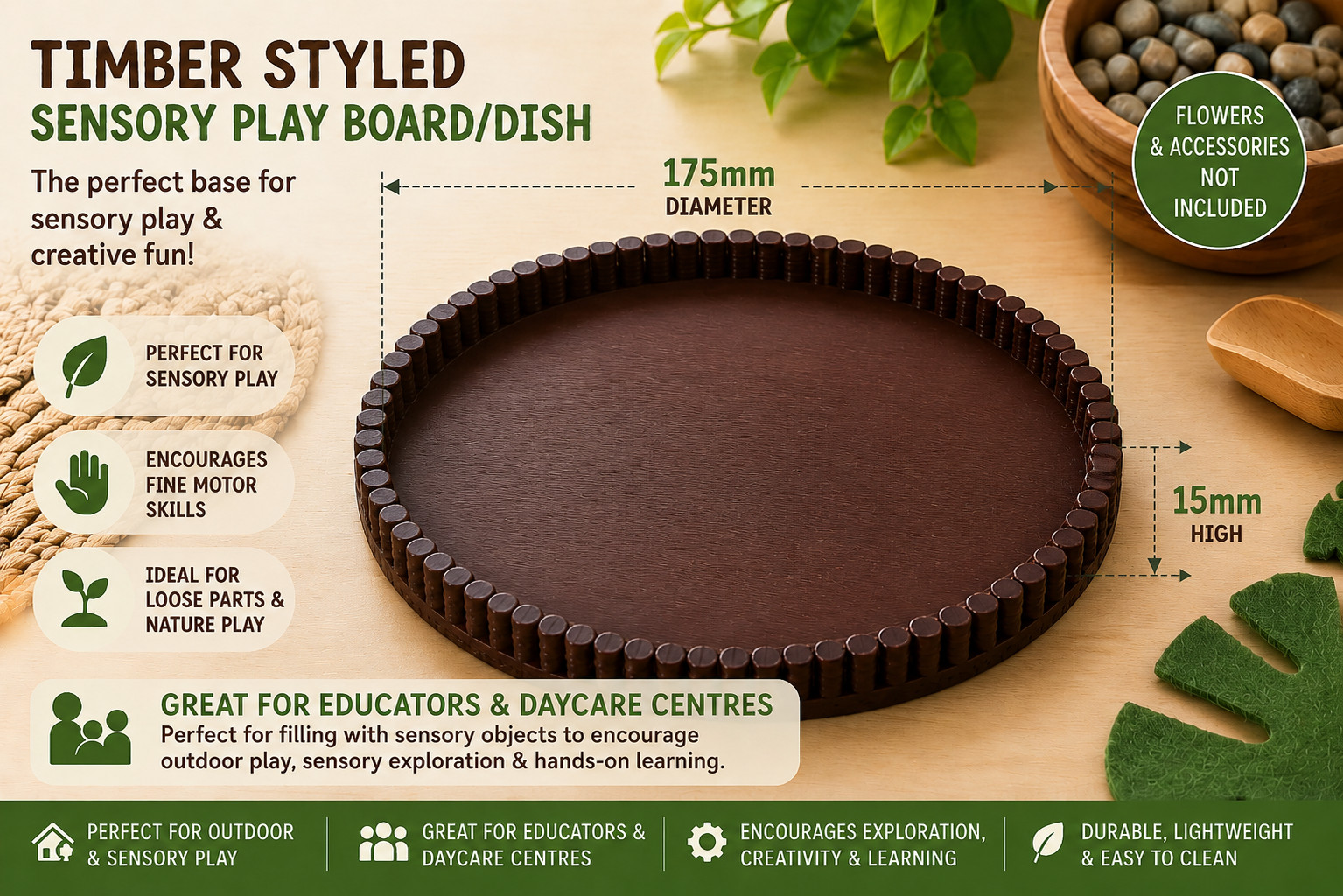 Kids Timber Style Sensory Play Board Dish Montessori Tray Loose Parts Play Learn