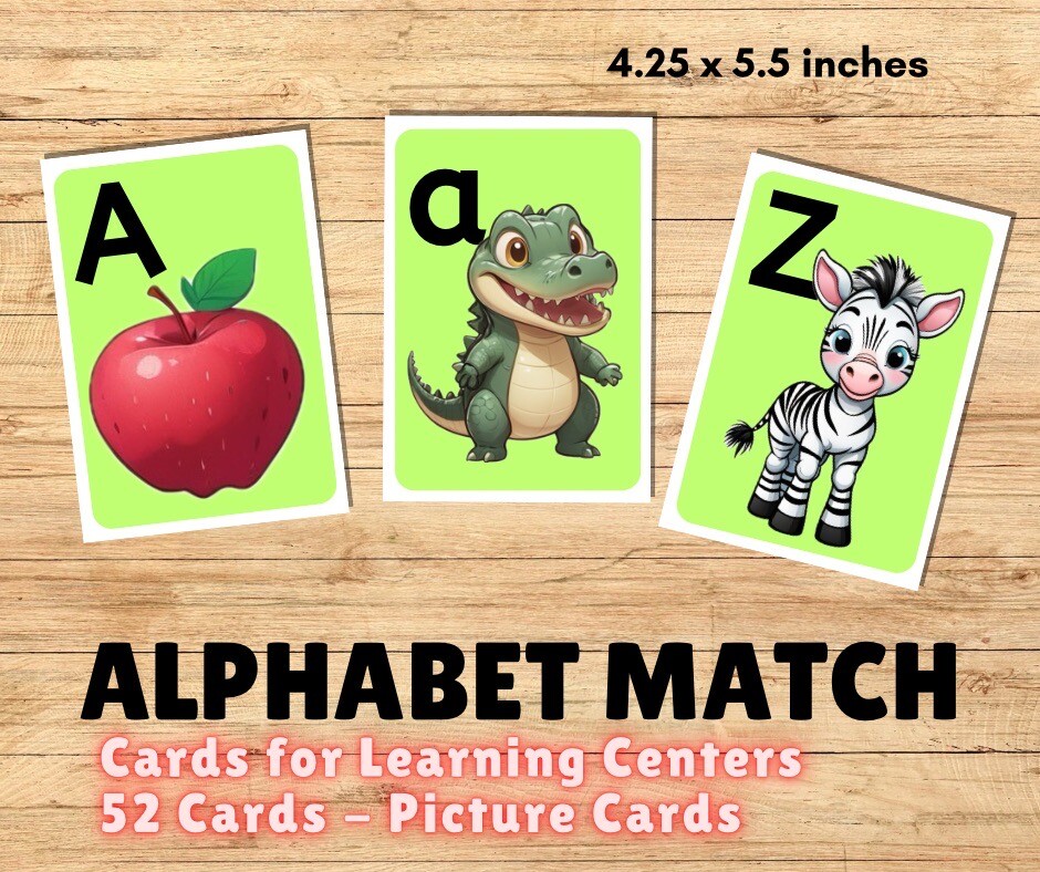 ALPHABET MATCH – Cards for Learning Center – 52 CARDS Preschool