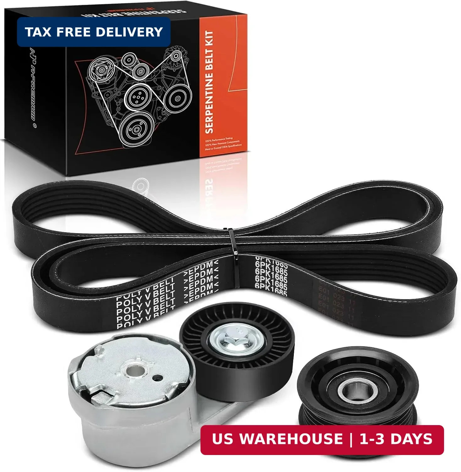 A-Premium Engine Serpentine Belt Drive Kit w/Tensioner & Idler Pulley Compatible