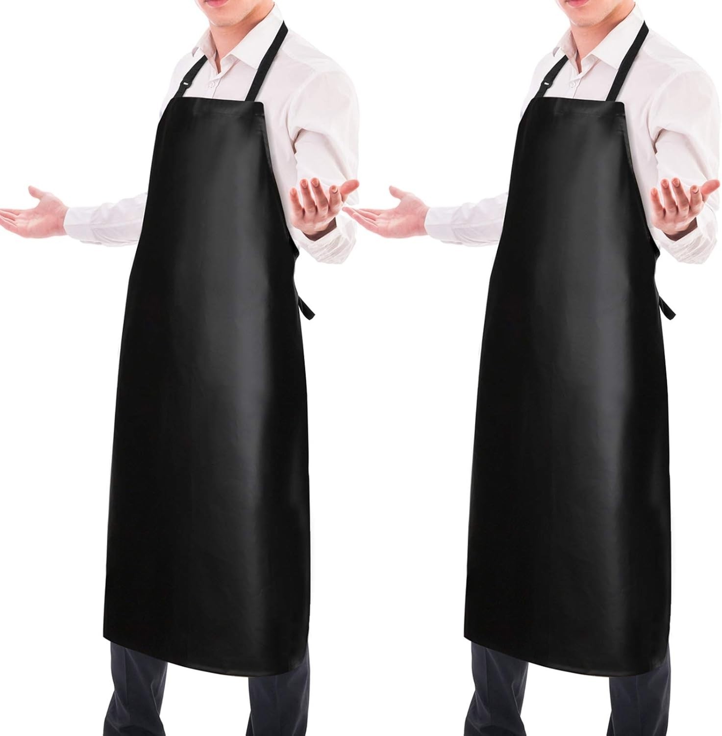 2 Pack Waterproof Rubber Vinyl Apron 40 Inch Chef Aprons for Men Heavy Duty