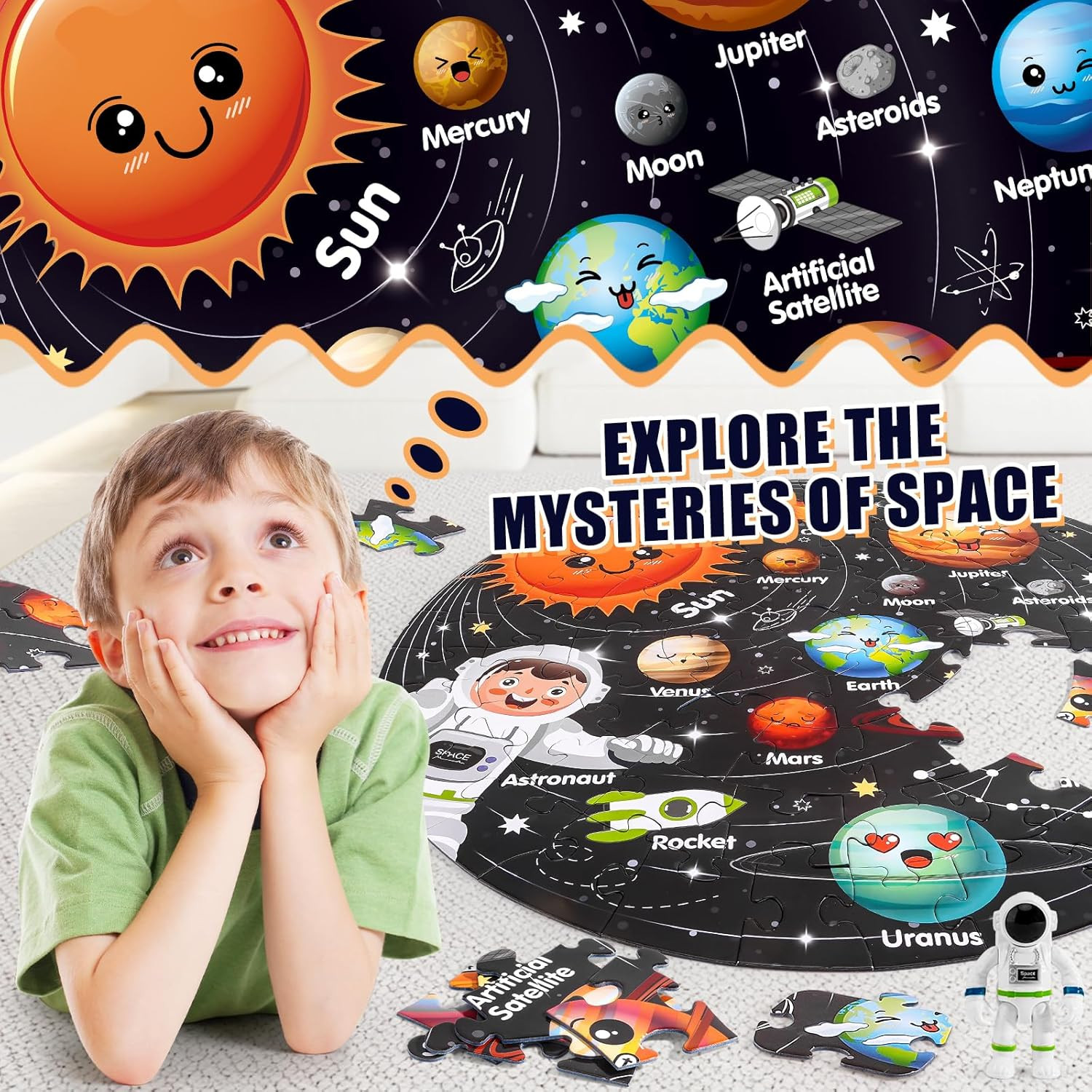 Puzzles for Kids Ages 4-6, Solar System Planets Flash Cards & Astronaut Figures
