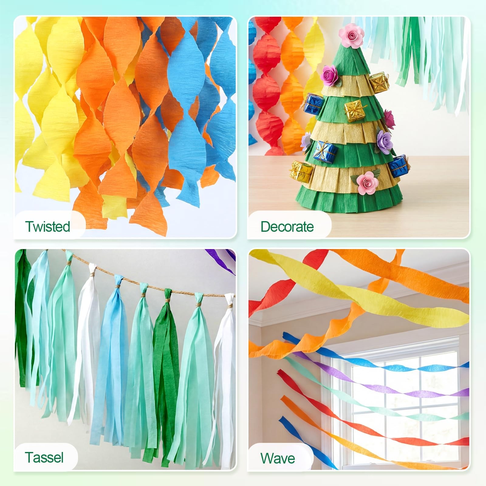 Party Crepe Paper Streamers 12 Rolls 1.77 Inch x 82 Ft/Roll, multicolor