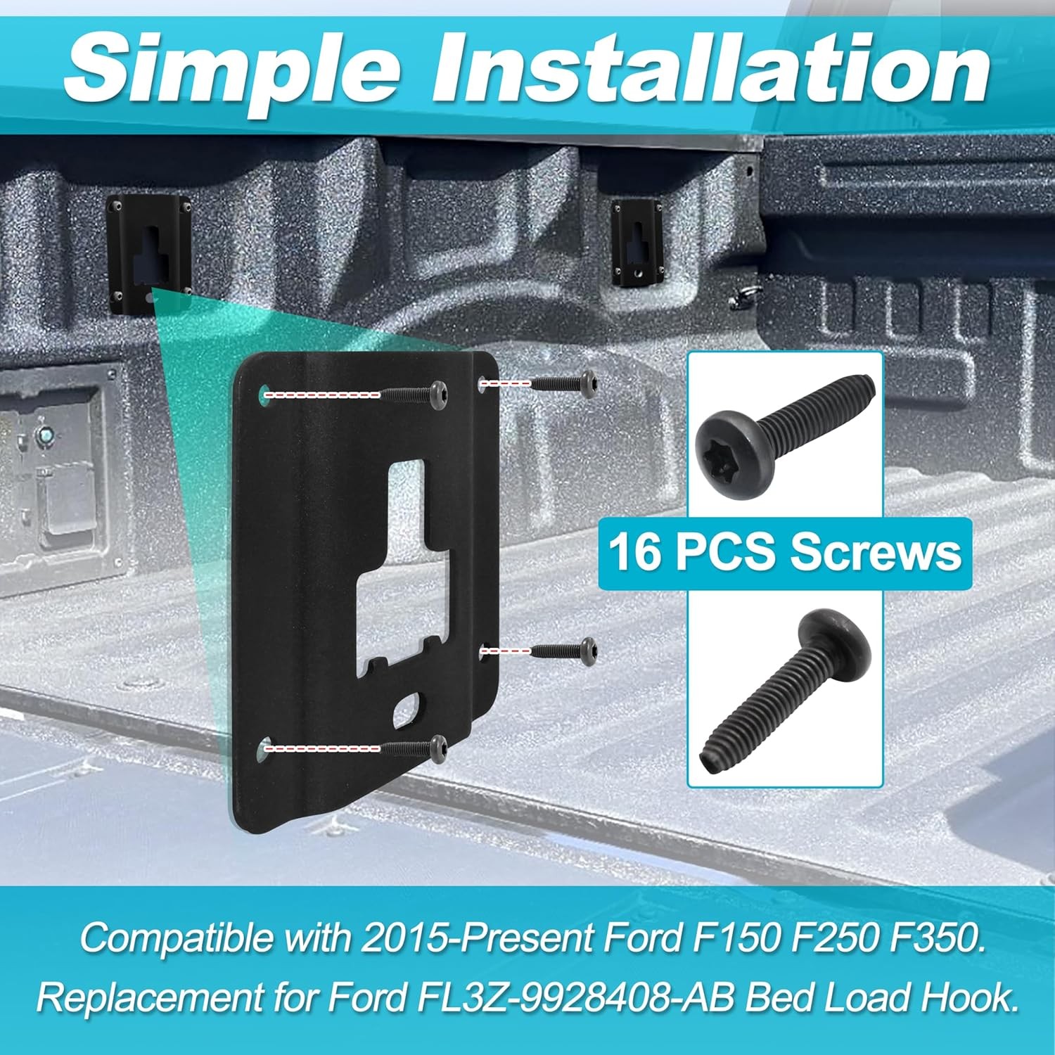 Truck Bed Cargo Tie Down Bracket Assembly Screws, Designed for Ford Models F150