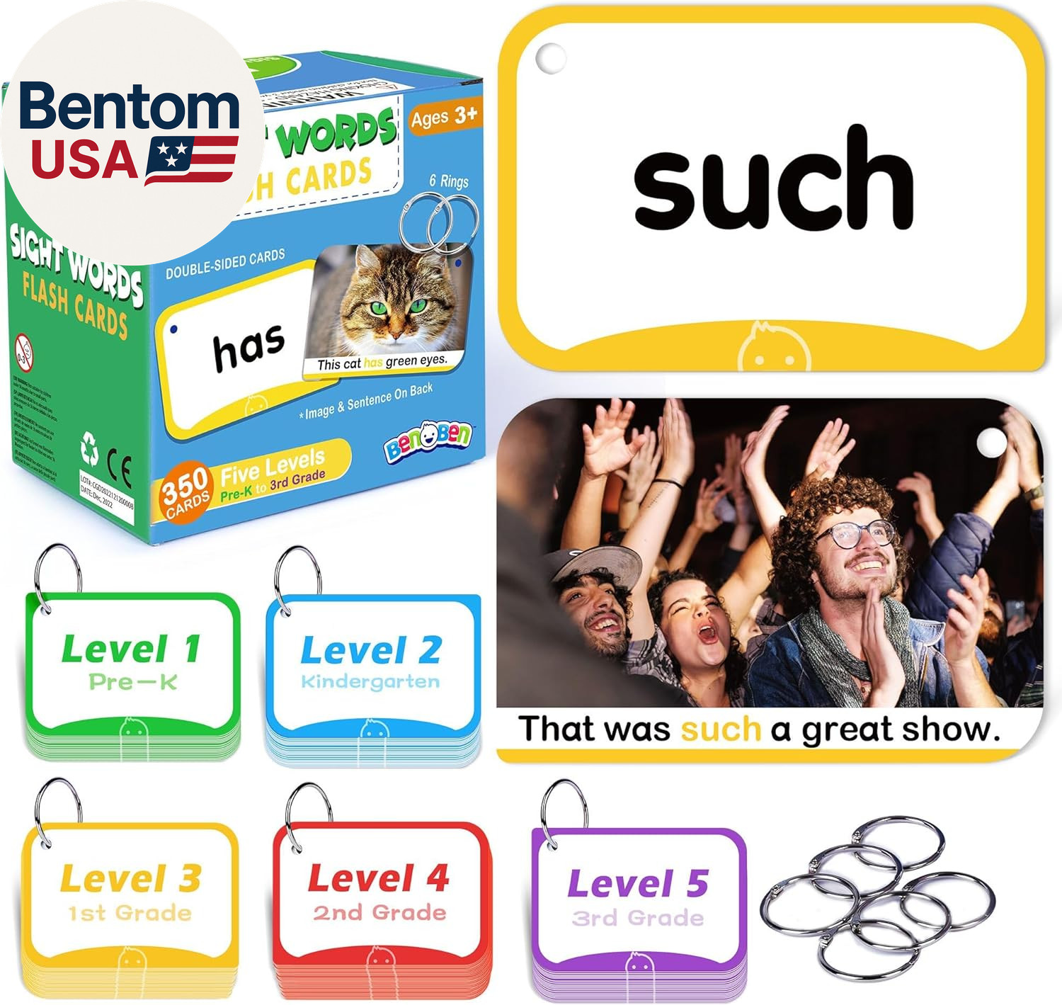 Sight Words Flash Cards, 350 Dolch & Fry High Frequency Site Words and Sentences
