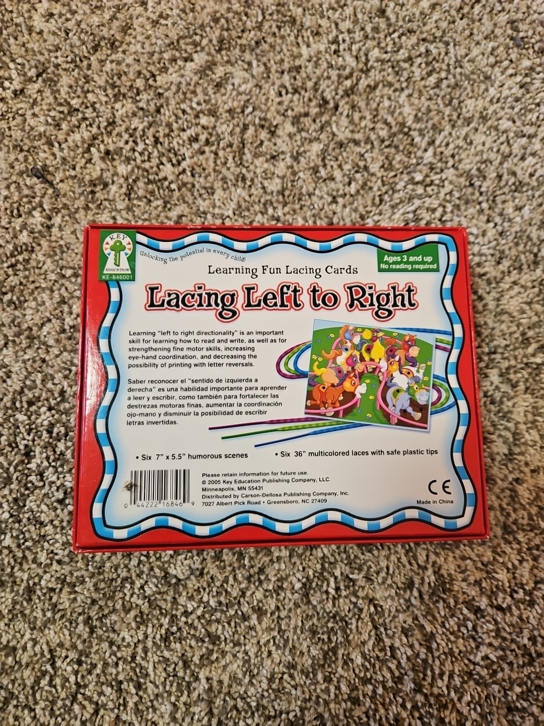 Key Education 6 Lacing Cards And 6 Laces Ages 3 And Up Learn To Lace Game