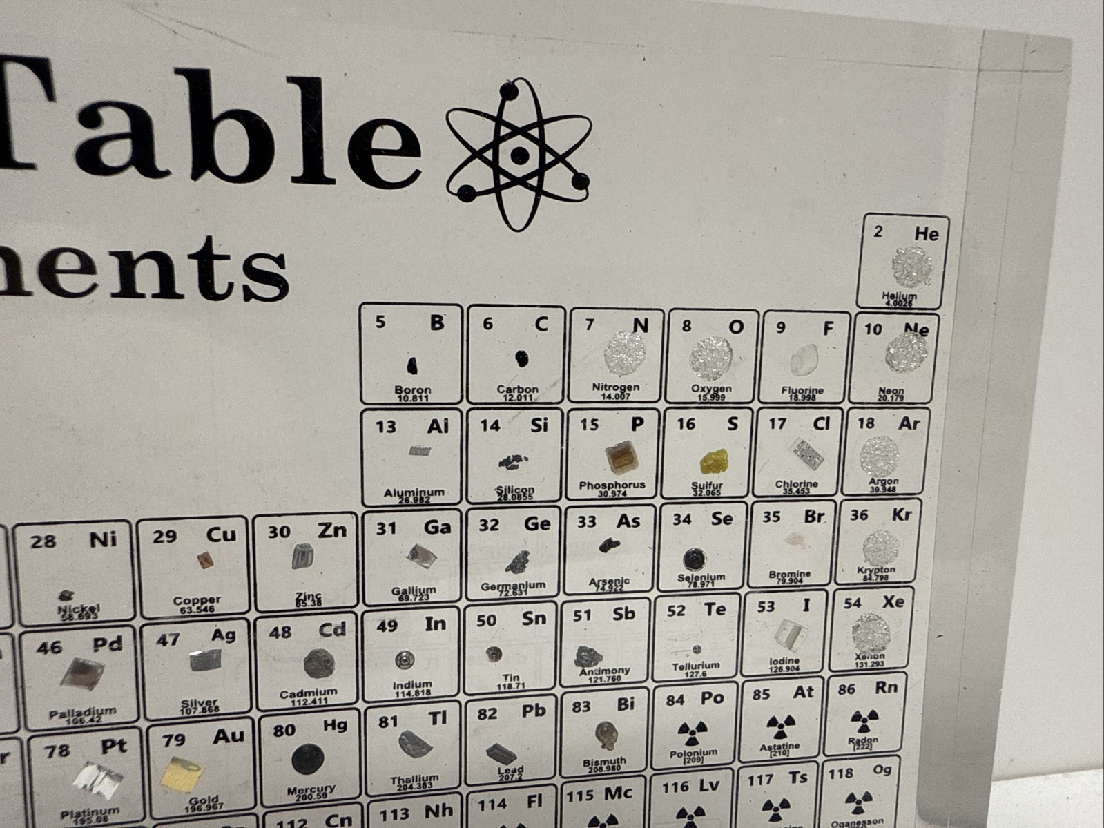 Periodic Table of Elements Embedded Elements Acrylic Display for Teaching 8”x5”