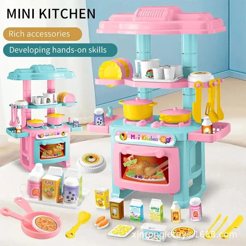 48Pcs Mini Kitchen Play Set – DIY Cooking Toy with Food & Tableware for Kids