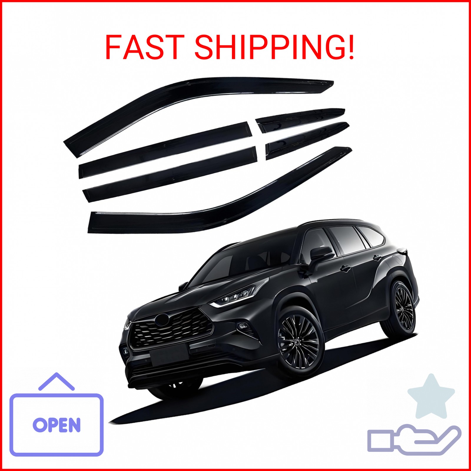 Paoshaojin Side Window Visor 6 Piece Set for Toyota Highlander 2020 2021 2022 20