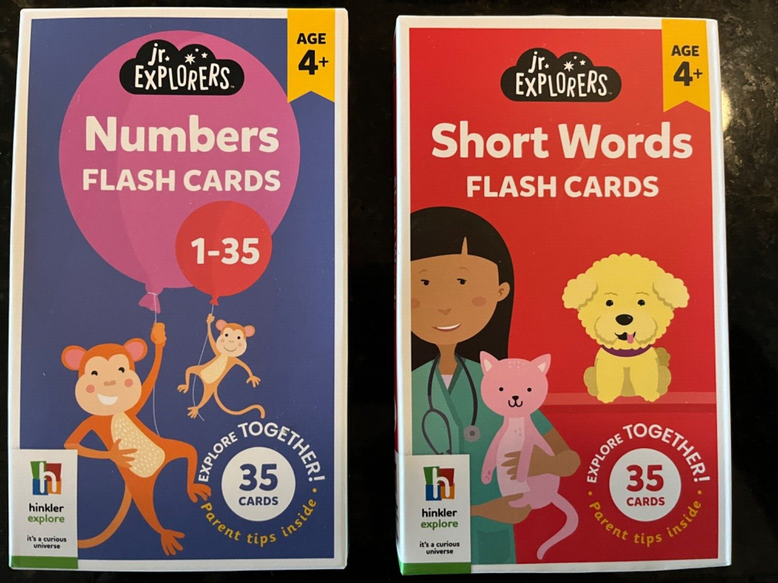 2 -Hinkler jr. Explorers 35 Flash Cards Each Box- Numbers- Short Words- 4 yrs+