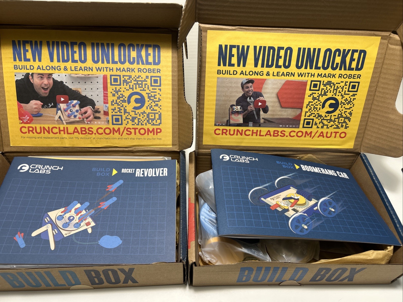 Crunch Labs Box by Mark Rober Rocket Revolver & Boomerang Car Lot Of 2 Open Box