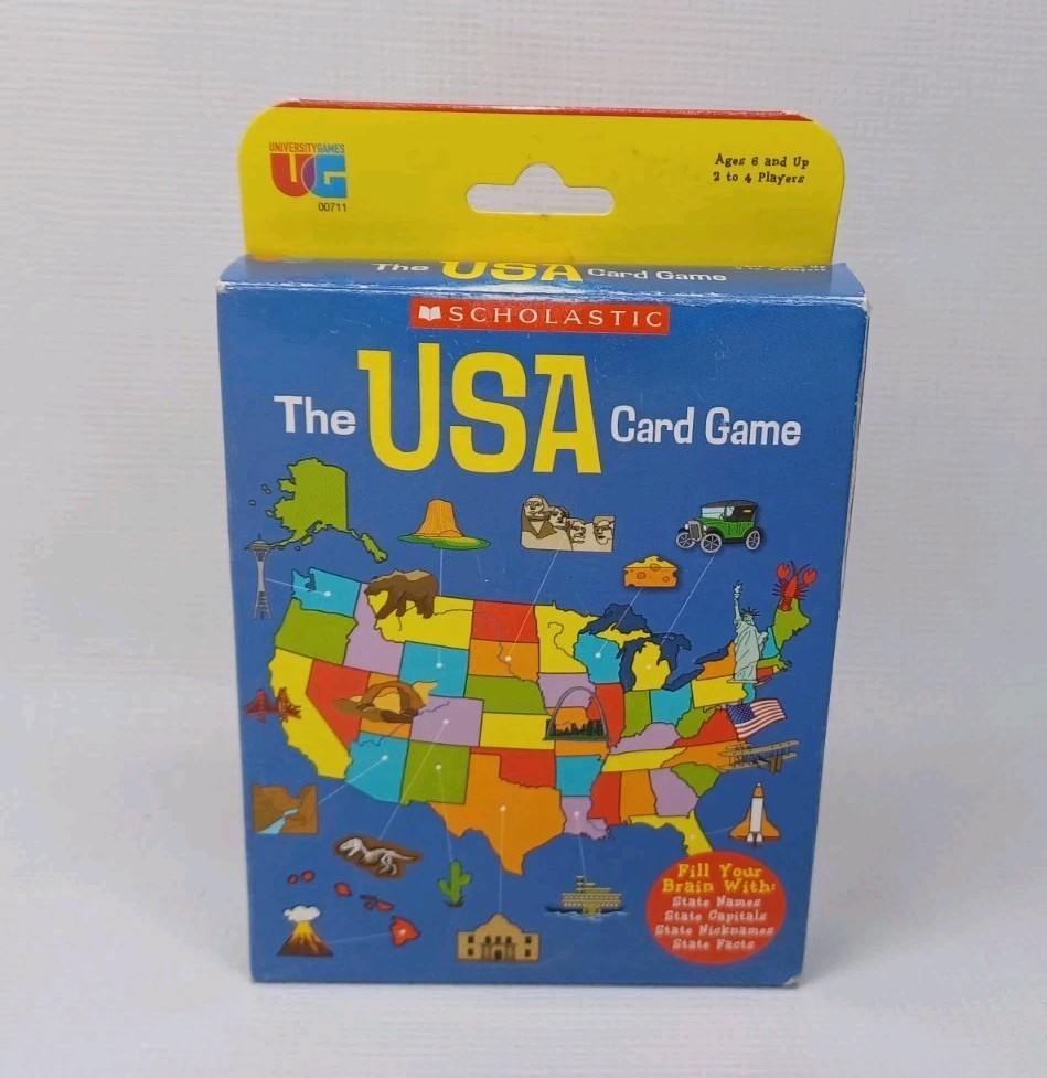 University Games Scholastic The USA Card Game Travel Trivia 2-4 Players Ages 6 +