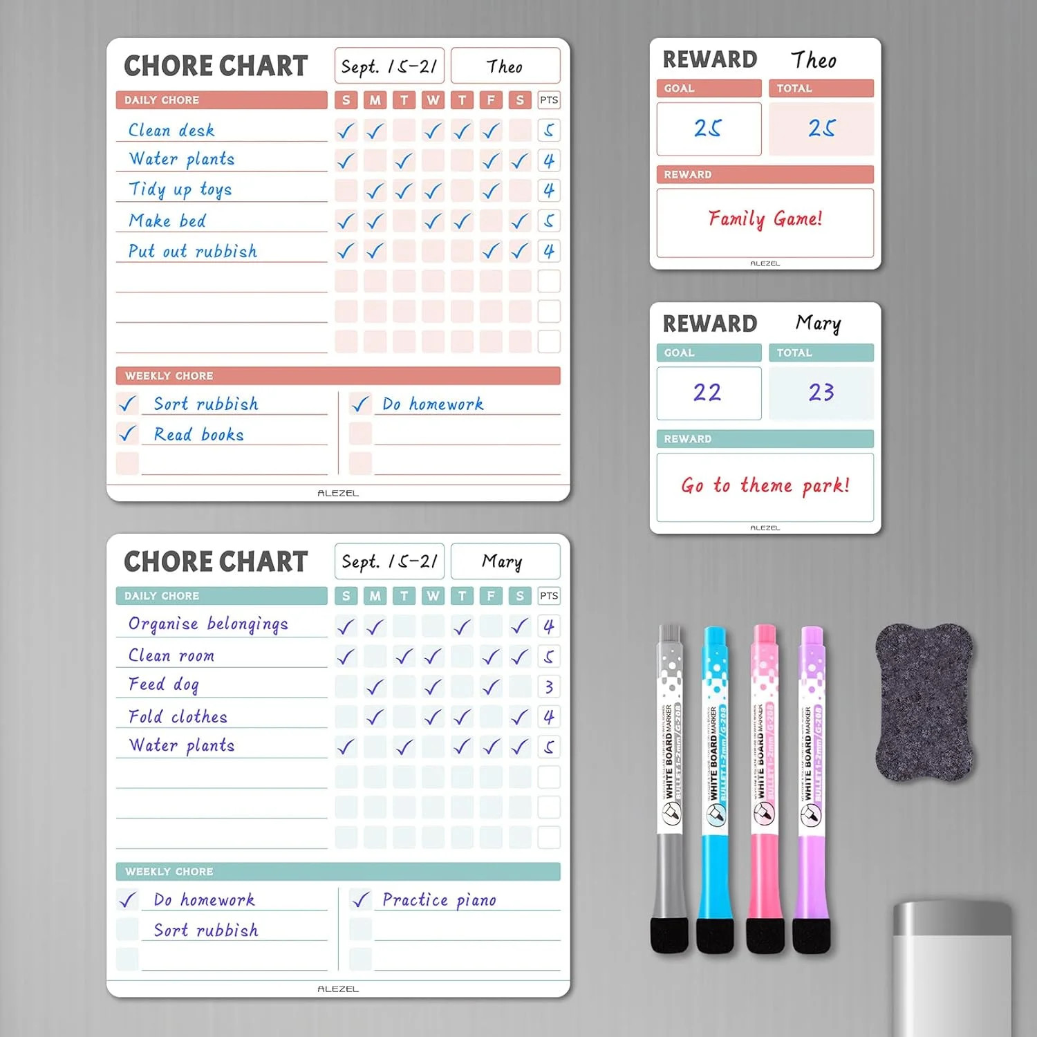 Magnetic Chore Chart for Kids Multiple Kids, Dry Erase Fridge Chore Board, Inclu