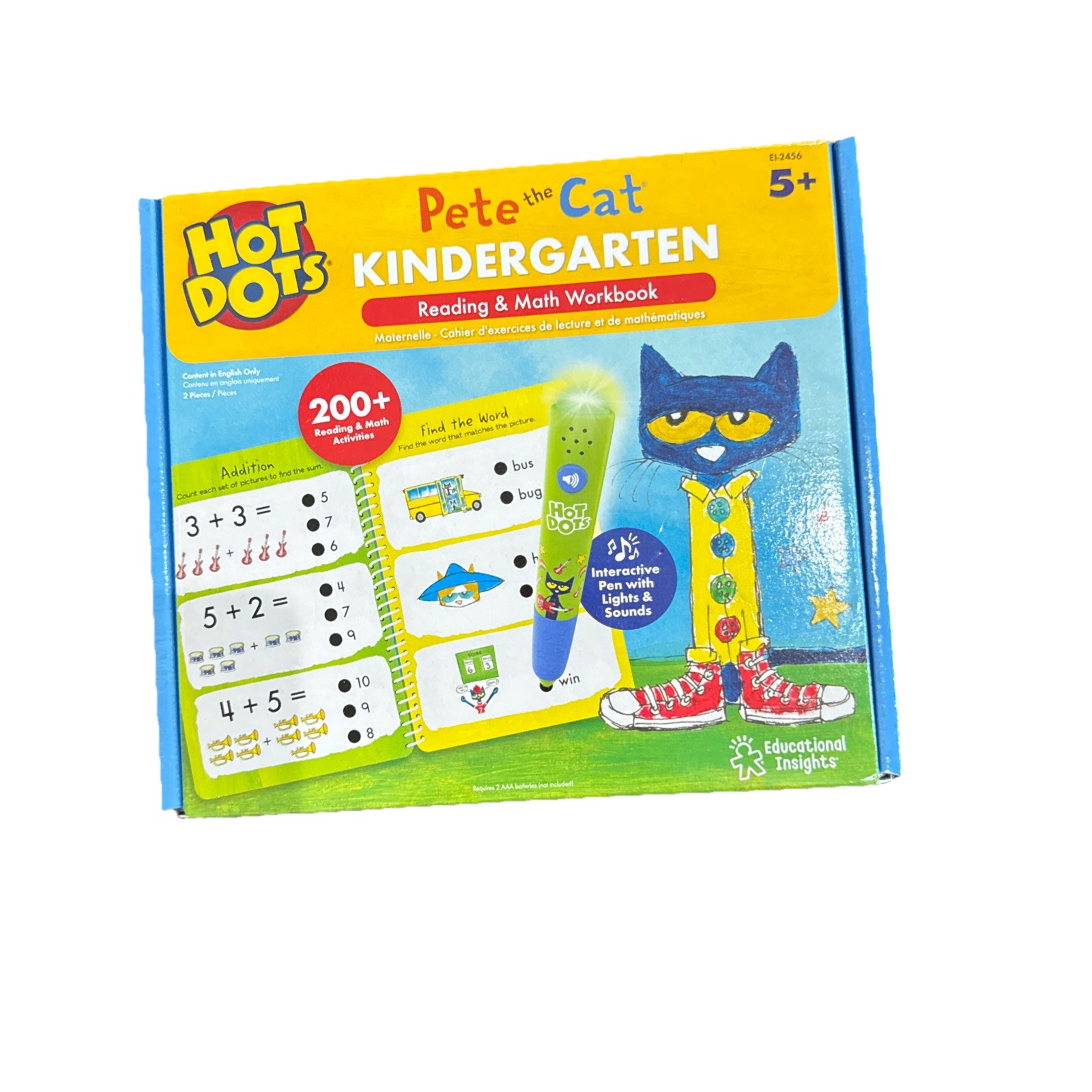 Hot Dots Pete the Cat Kindergarten Reading & Math Workbook Ages 5+ – NEW