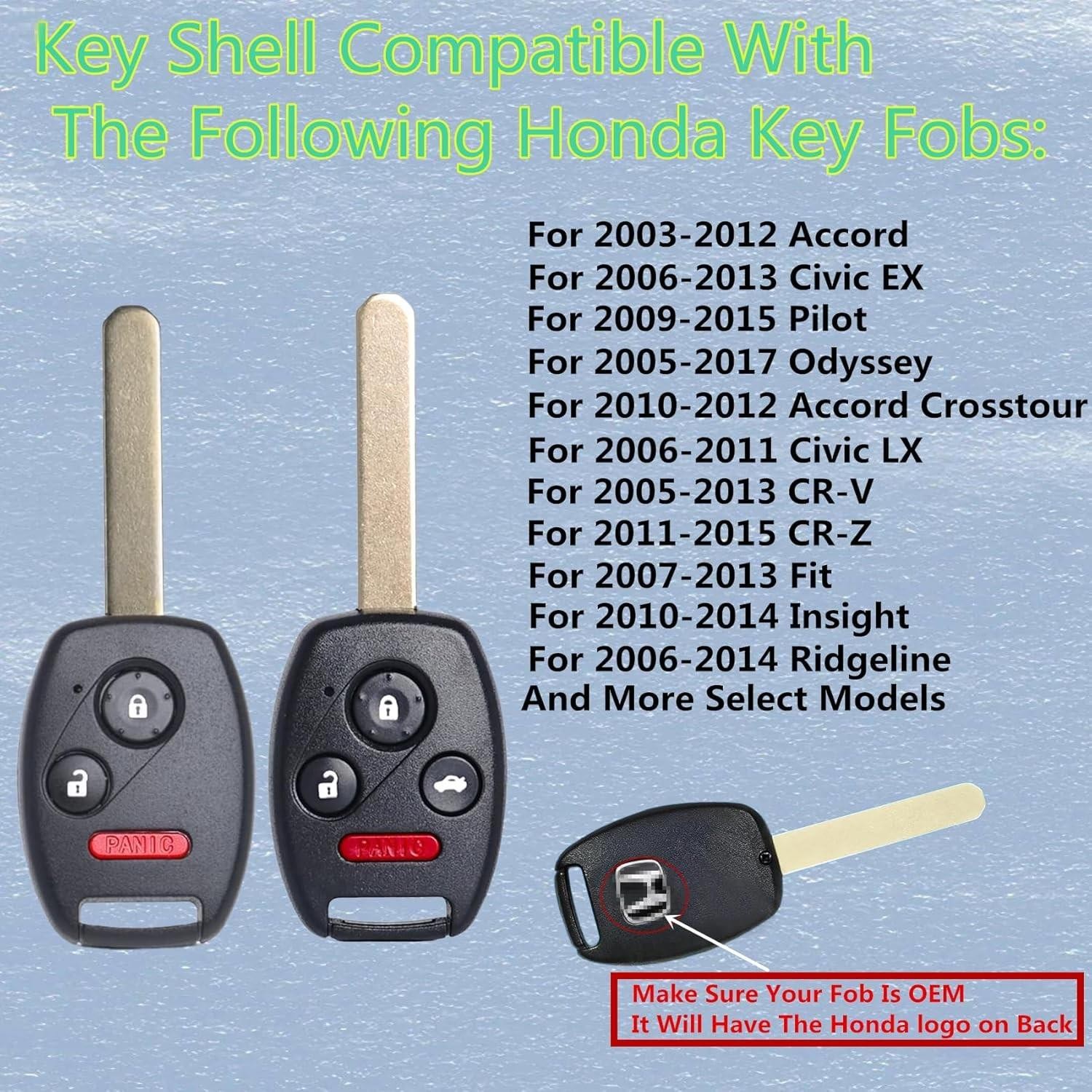Honda Key Fob Cover 3 Button Zinc Alloy Shell Case Accord Civic CRV Pilot