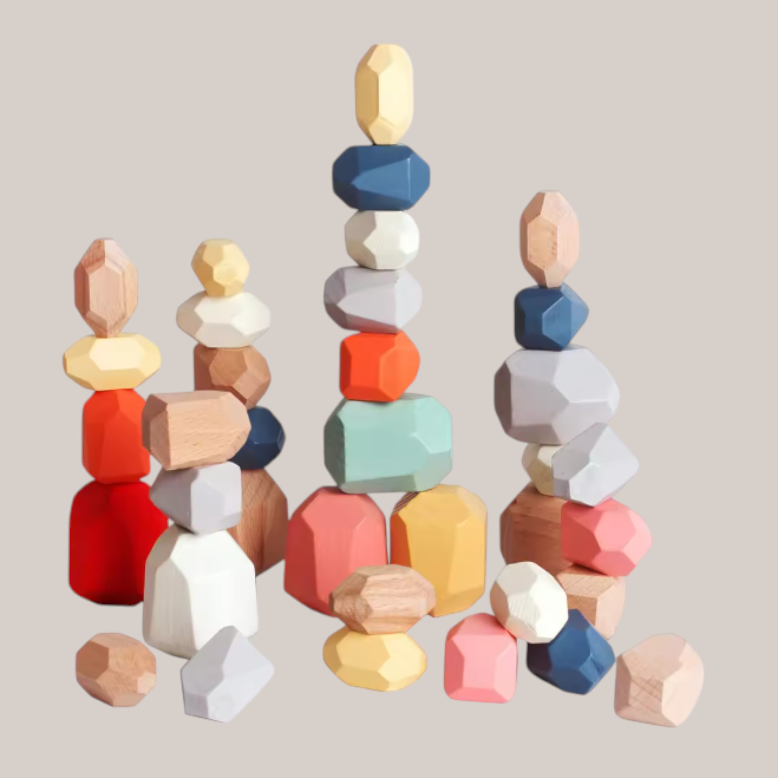 Wooden Sorting Stacking Rocks Sensory Learning Toys for Kids 21pcs A