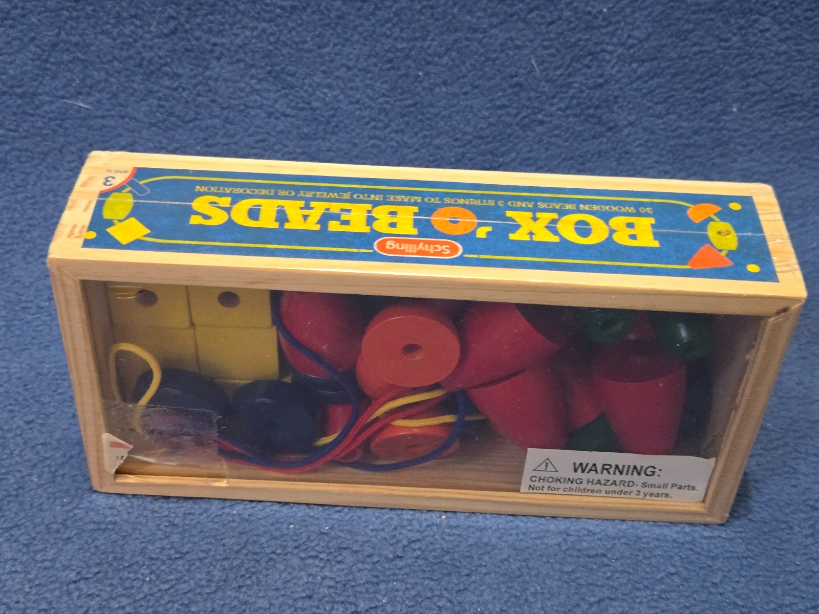 Schylling Box O’ Beads Wooden Bead Set 30 Beads + Strings Developmental Toddler