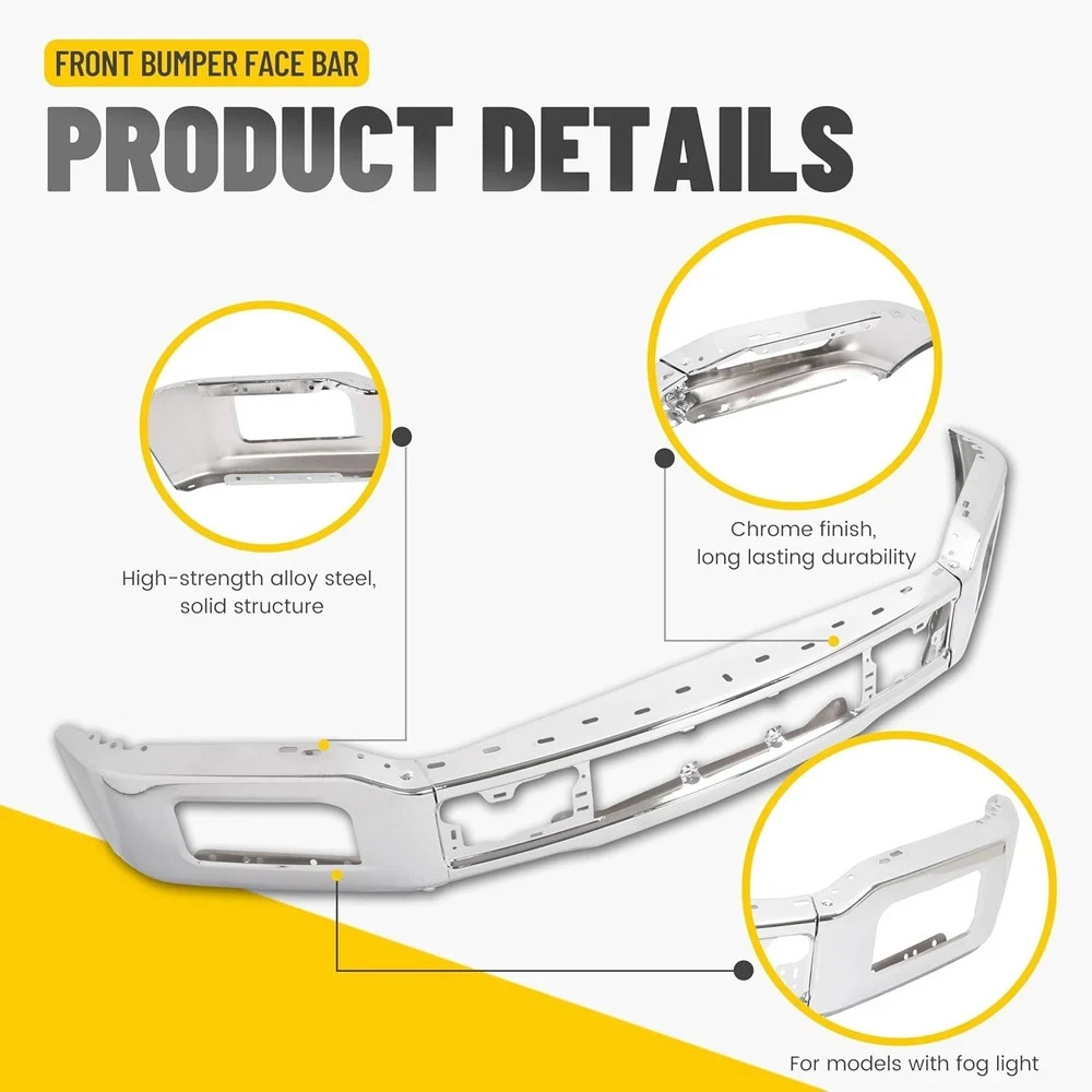 18-20 Ford F150 Front Bumper Face Bar w/ Fog Light Hole Impact Bar Chrome