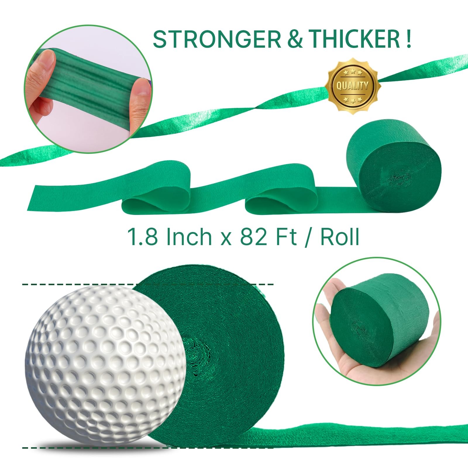 PartyWoo Dark Green Crepe Paper Streamers 4pcs 328ft Pack 4 Rolls, Green-9589