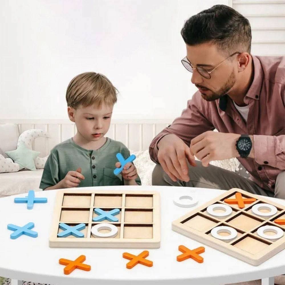 Wooden Tic Tac Toe Board Game Kids Educational Puzzle Toy XO Table Decor Gift