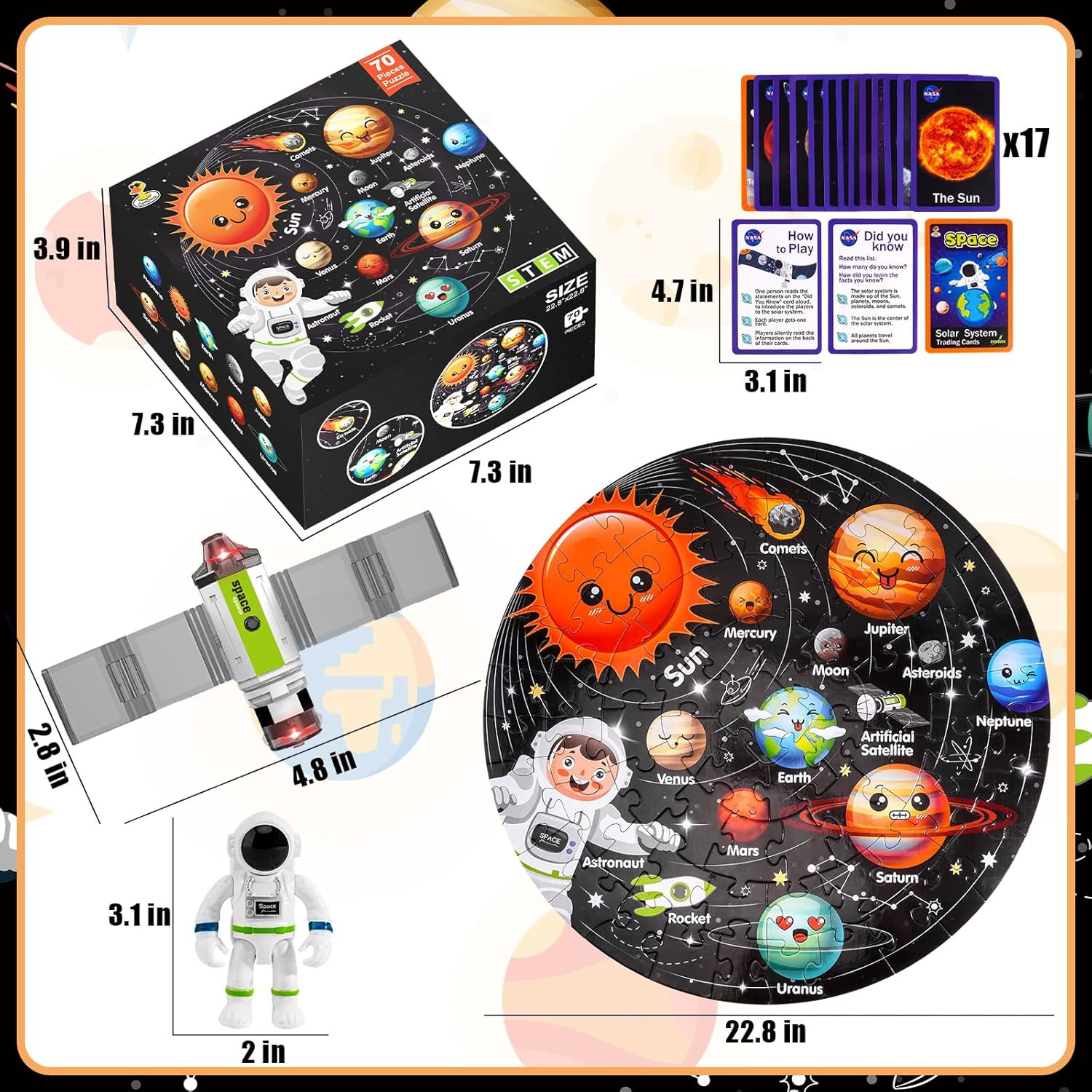 Puzzles for Kids Ages 4-6, Solar System Planets Flash Cards & Astronaut Figures