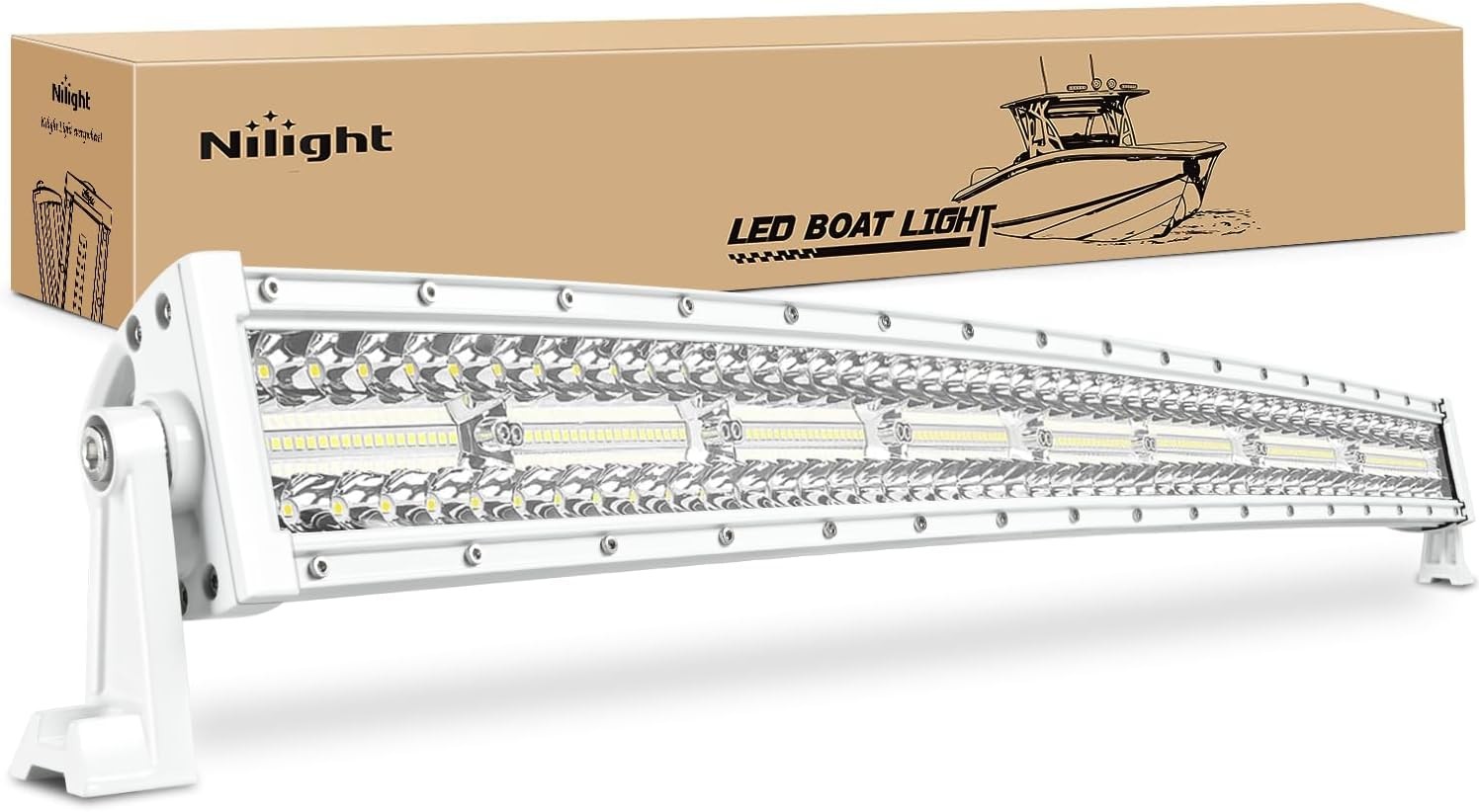 Nilight Marine LED Light Bar 33in Curved White Boat Dock