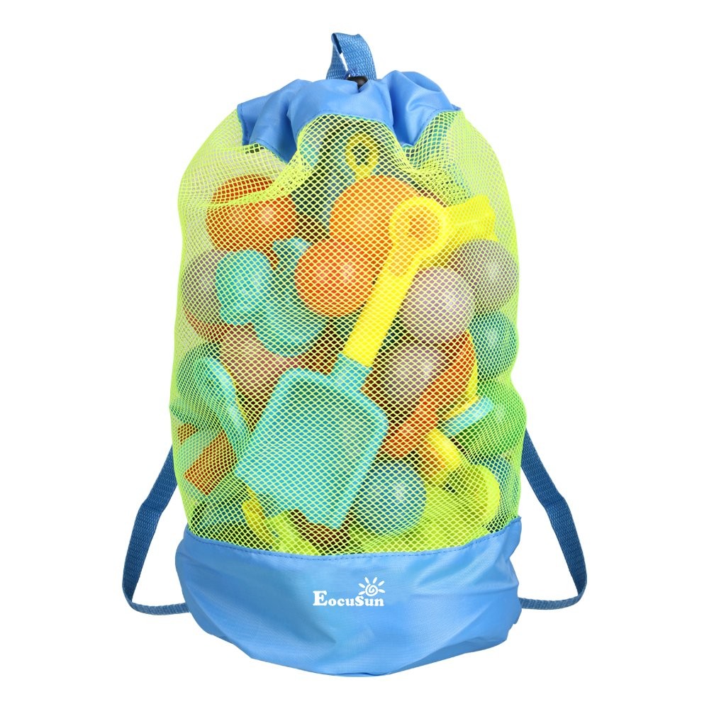 EocuSun Large Mesh Beach Bag Tote Durable Sand Away Blue-Large, Blue