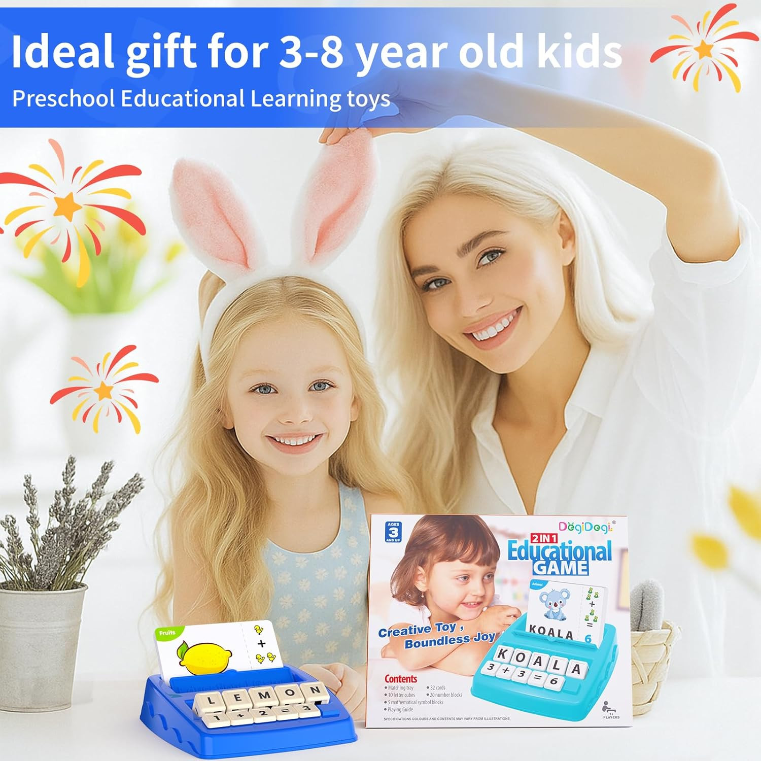 Educational Toys for Kids Ages 3-8, Matching Letter Spelling Math Counting Game,