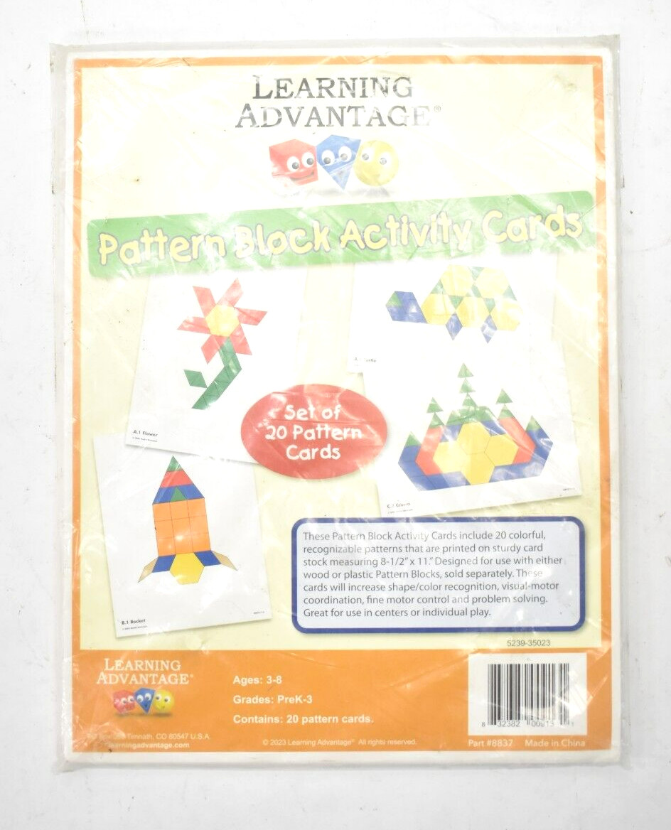 Learning Advantage Pattern Block Activity Cards 20 Cards Pack Ages 3-8