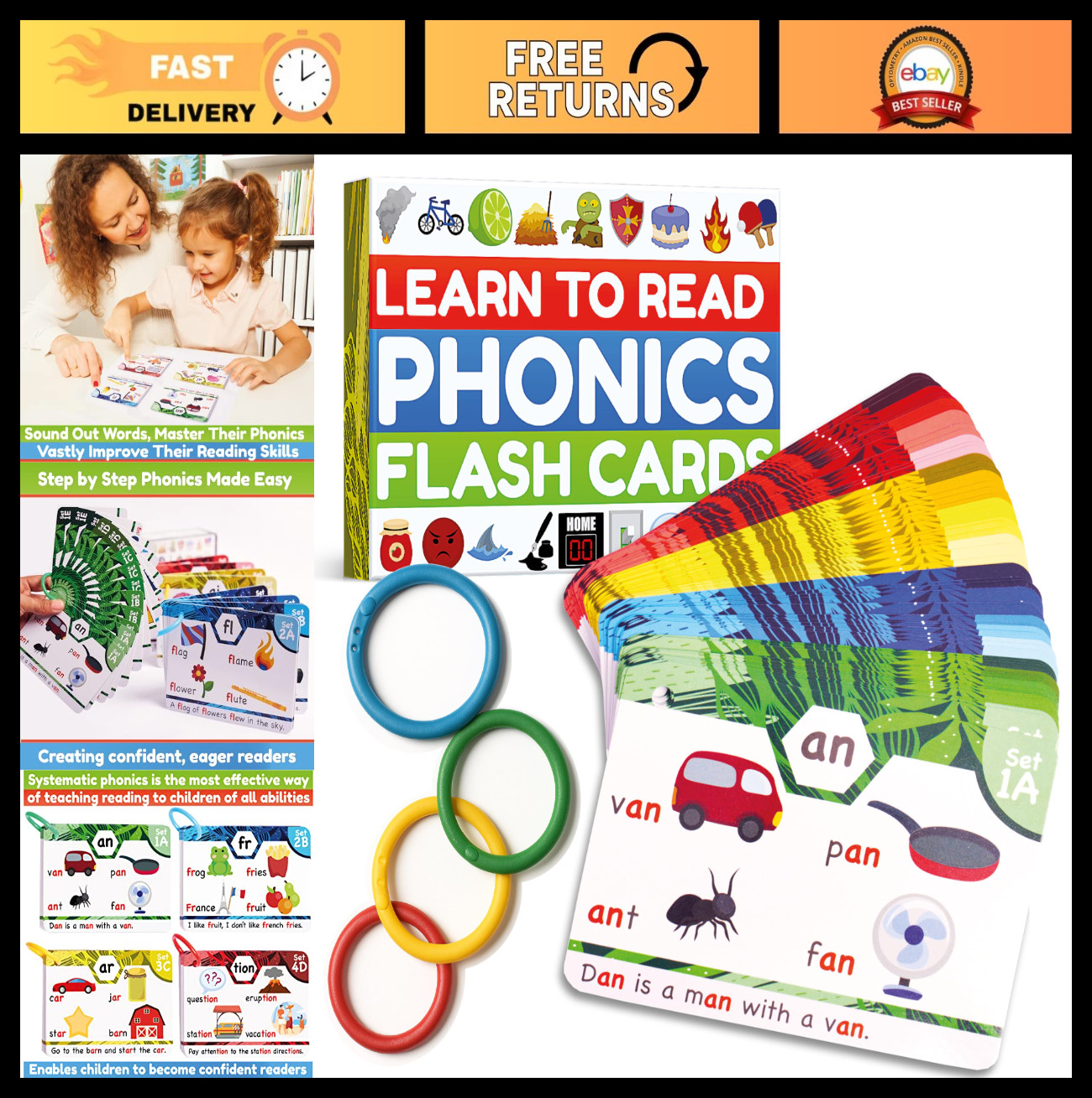 Phonics Flash Cards for Kids – Learn to Read in 20 Stages, Ages 4-8, Kindergarte