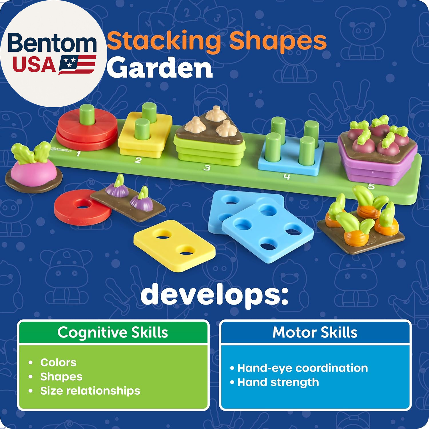 Stacking Shapes Garden, Fine Motor Skills, Stacking and Sorting Puzzle Board, Mo