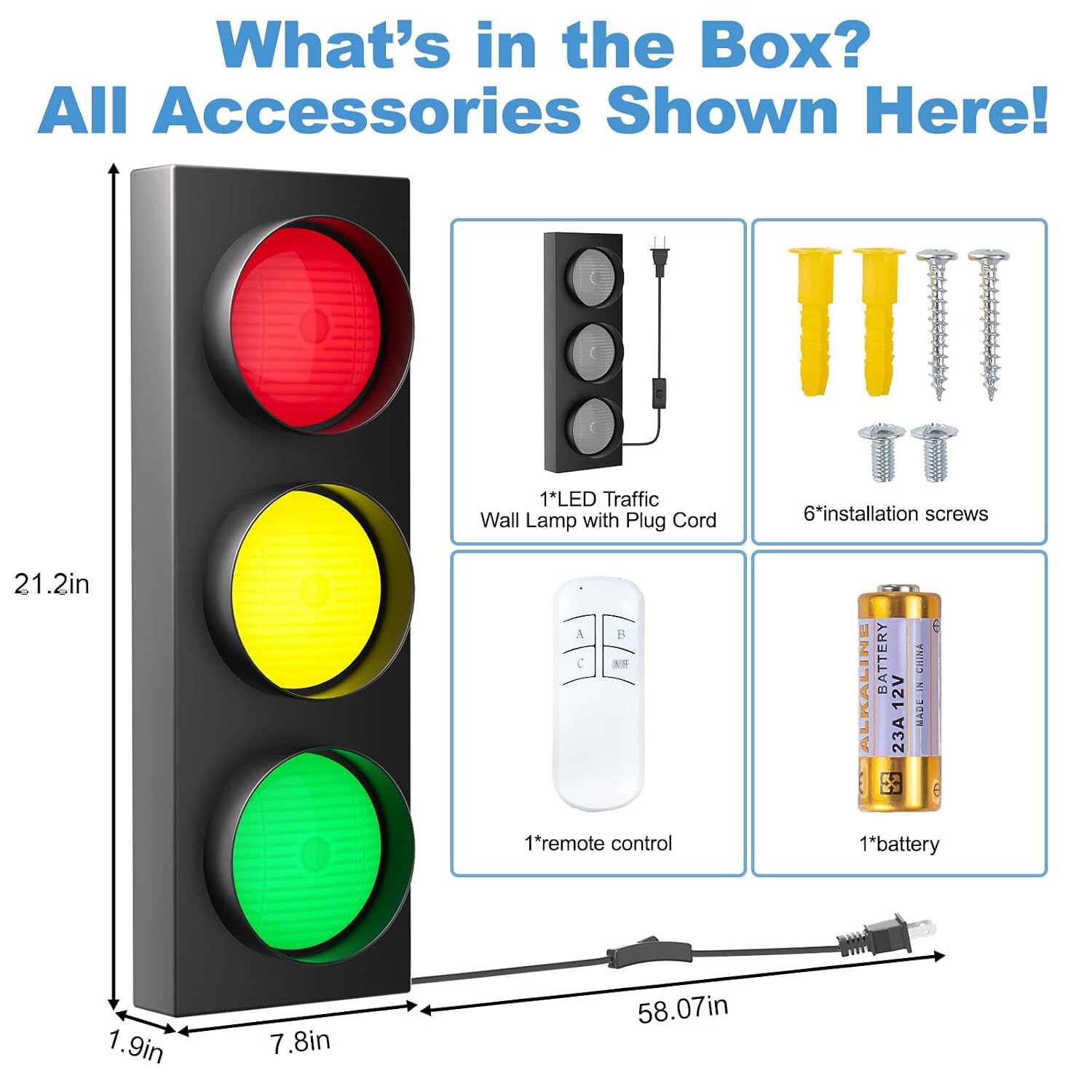 Remote Control LED Traffic Light Wall Lamp Easy Installation Decorative