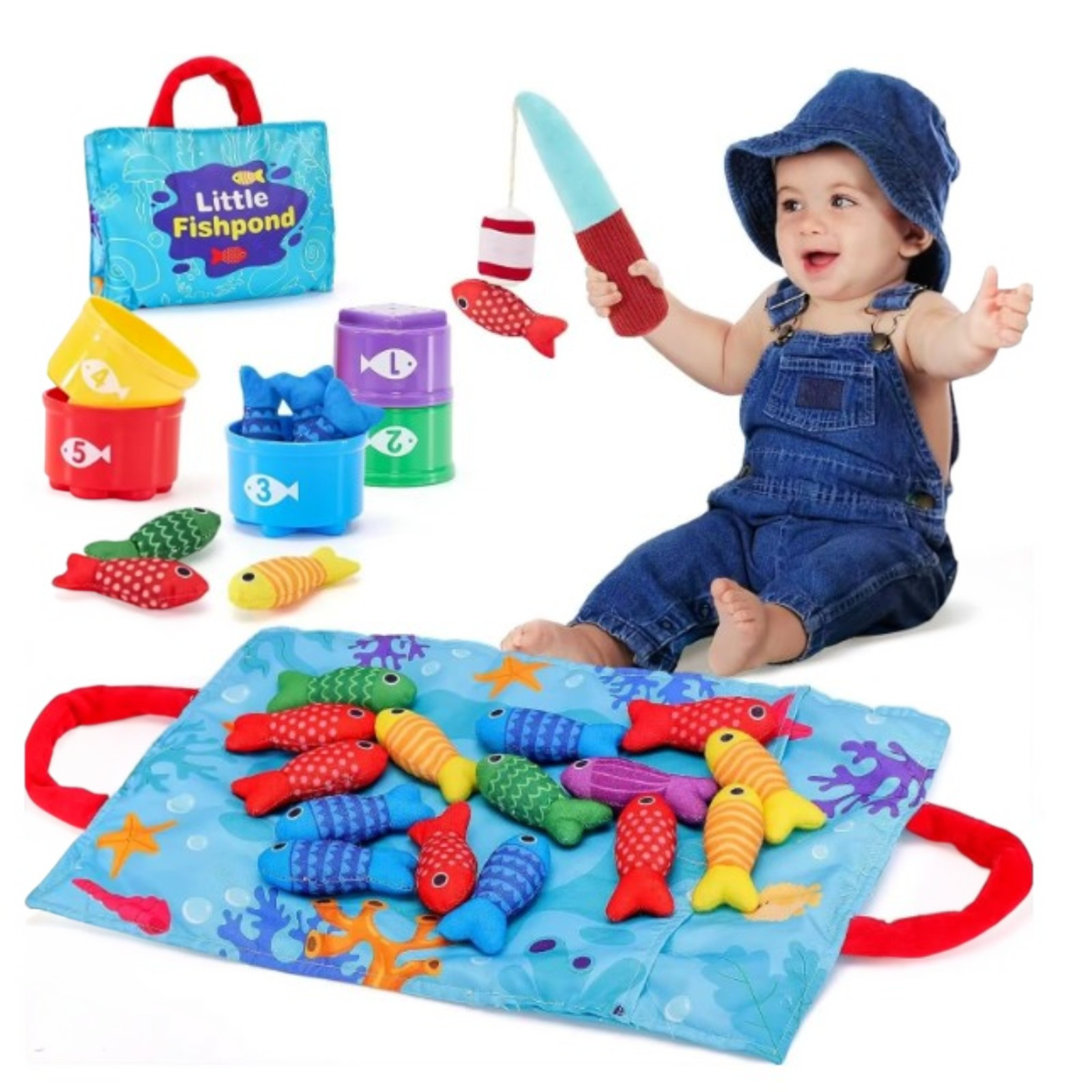 Cloth Fishing Game Color Sorting Counting Learning Toy for Toddlers A