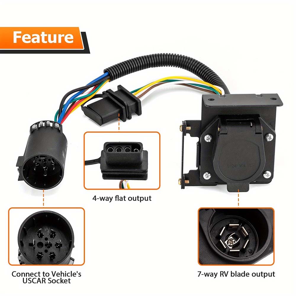 Durable Sturdy Conductive Easy-To-Use Stable 7-Pin to 4-Pin Trailer Plug Adapter