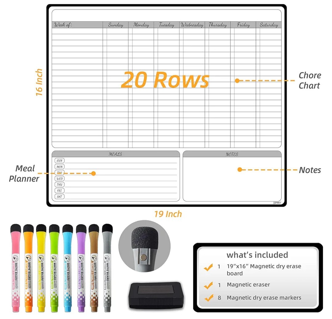 JJPRO Magnetic Dry Erase Chore Chart for Multiple Kids and Adults:Large L1