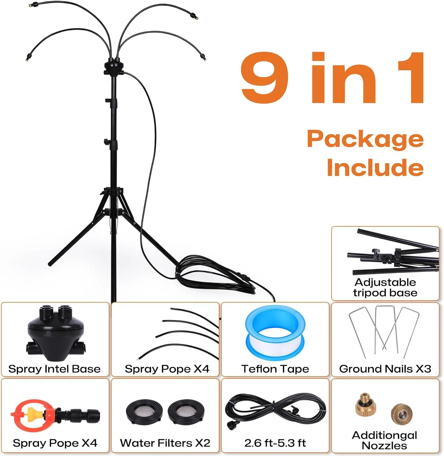 Standing Misters for Outside Patio Cooling, 5.3 FT Adjustable Stand Misting Syst