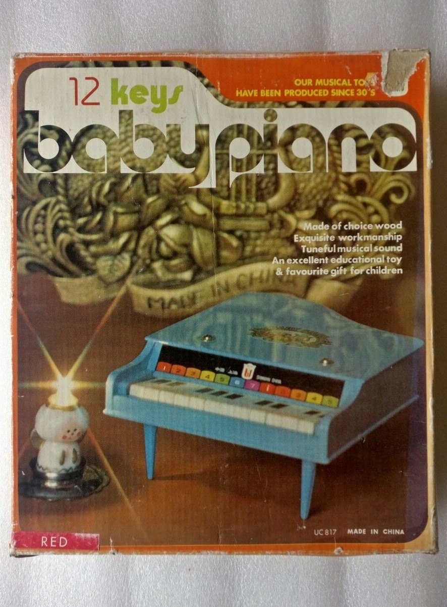 BEILEI Baby Grand Red Piano 12 Key Natural Wood 1950s Musical Instrument Toy New