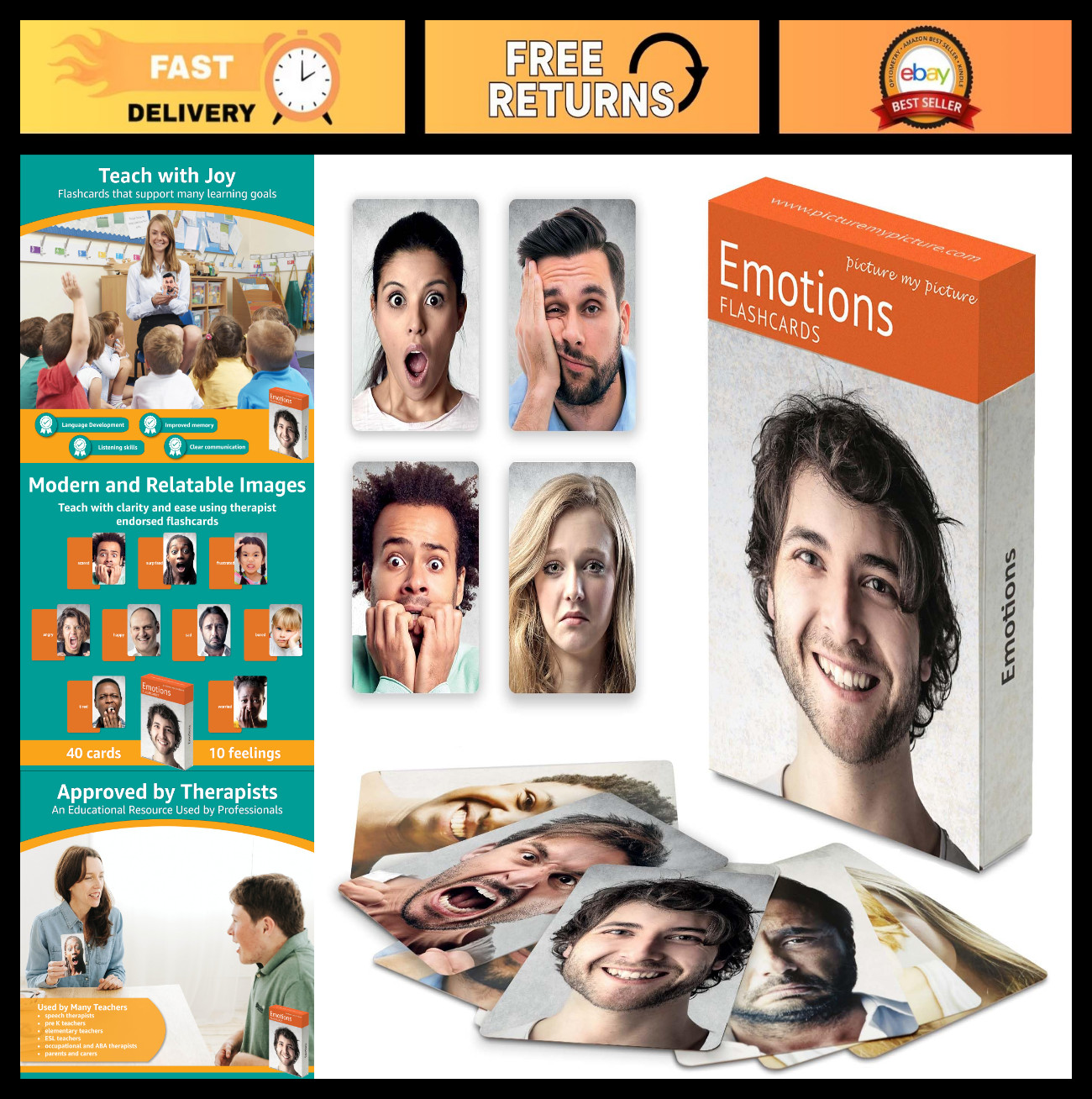 Emotions Flash Card Set – Speech Therapy Tool for Vocabulary & Communication, 40